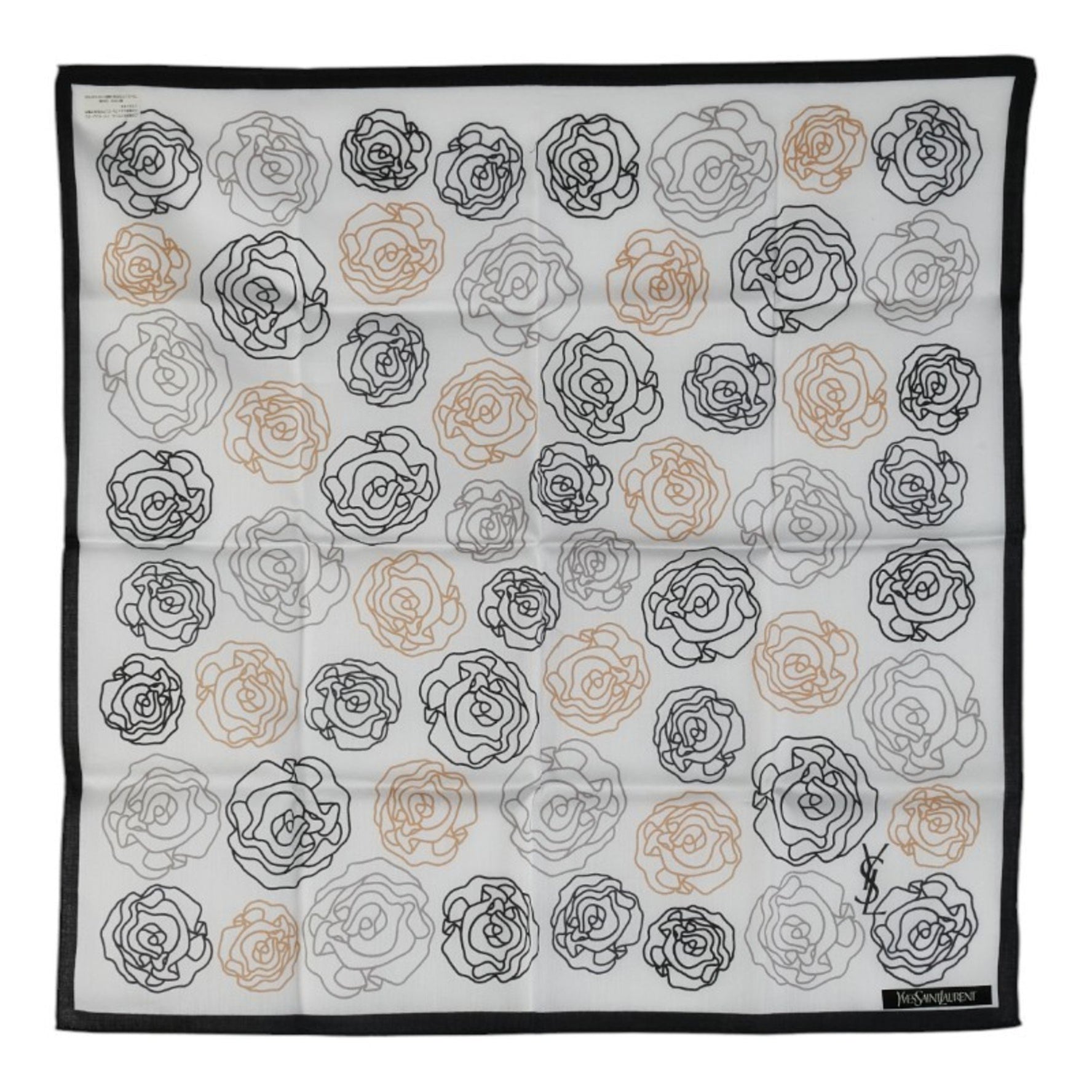 Saint Laurent YSL logo rose scarf/muffler/handkerchief in white and multicolored cotton .