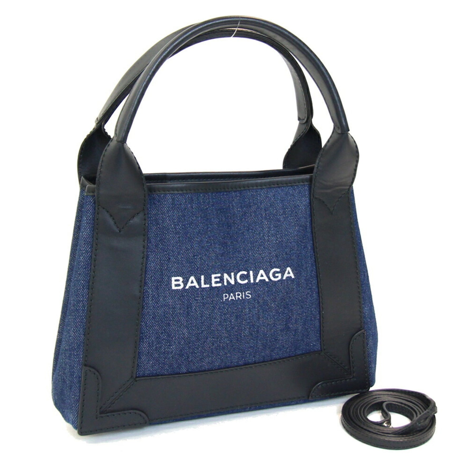 Balenciaga Handbag Navy Cabas XS Blue Black Denim Leather Shoulder Bag Women's BALENCIAGA