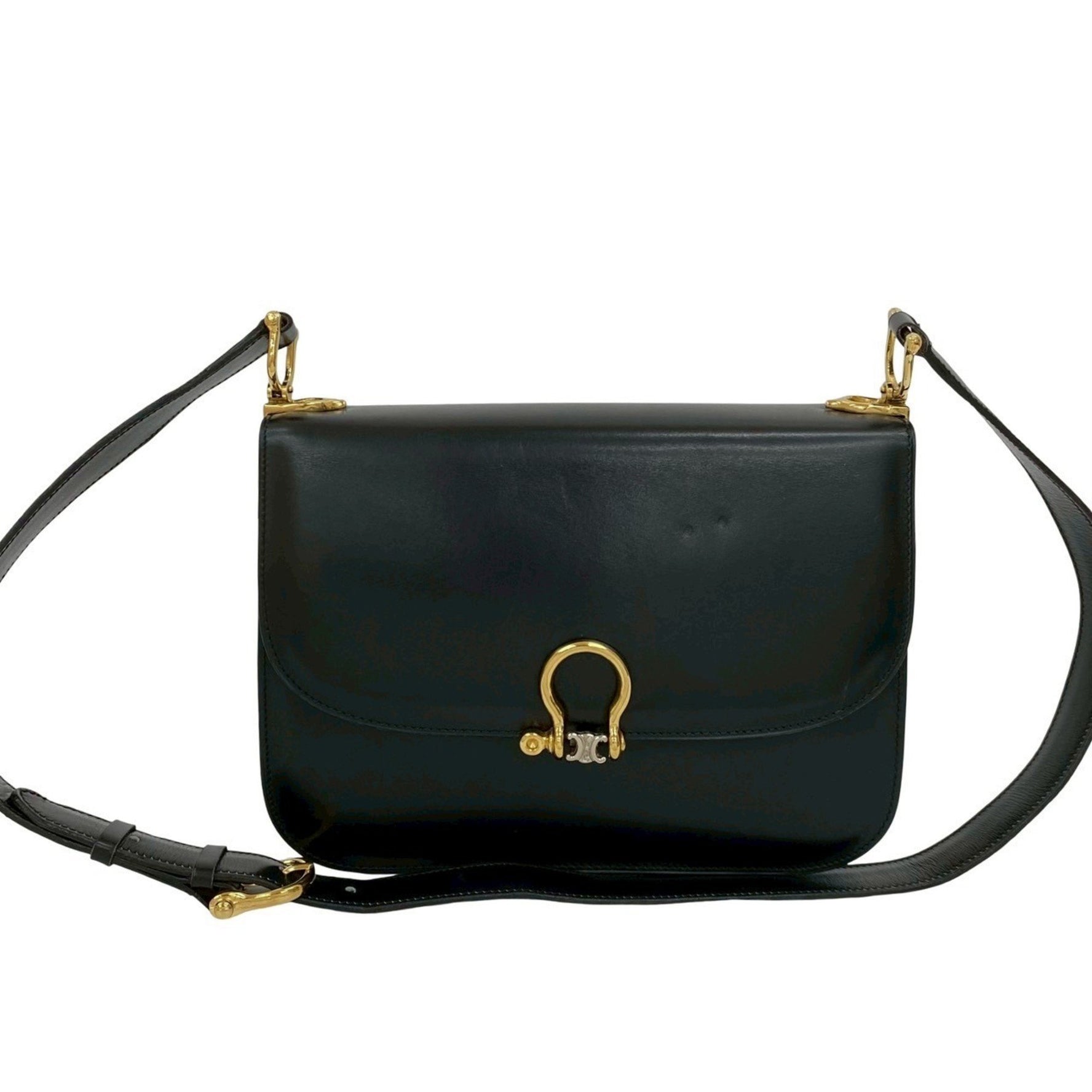 CELINE Triomphe Logo Hardware Calfskin Leather Shoulder Bag Pochette