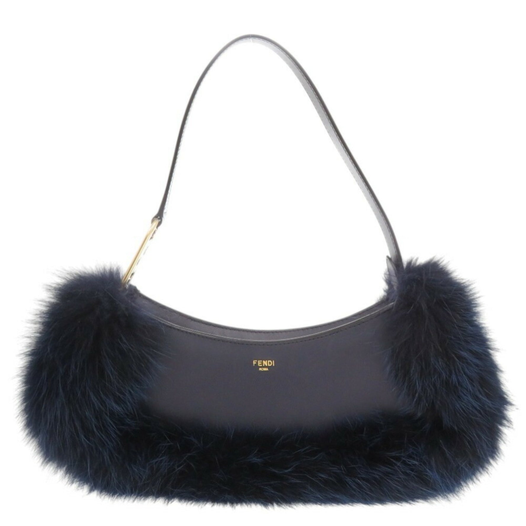 Like new Fendi Orlock Swing Leather and Fox Fur Shoulder Bag/Handbag