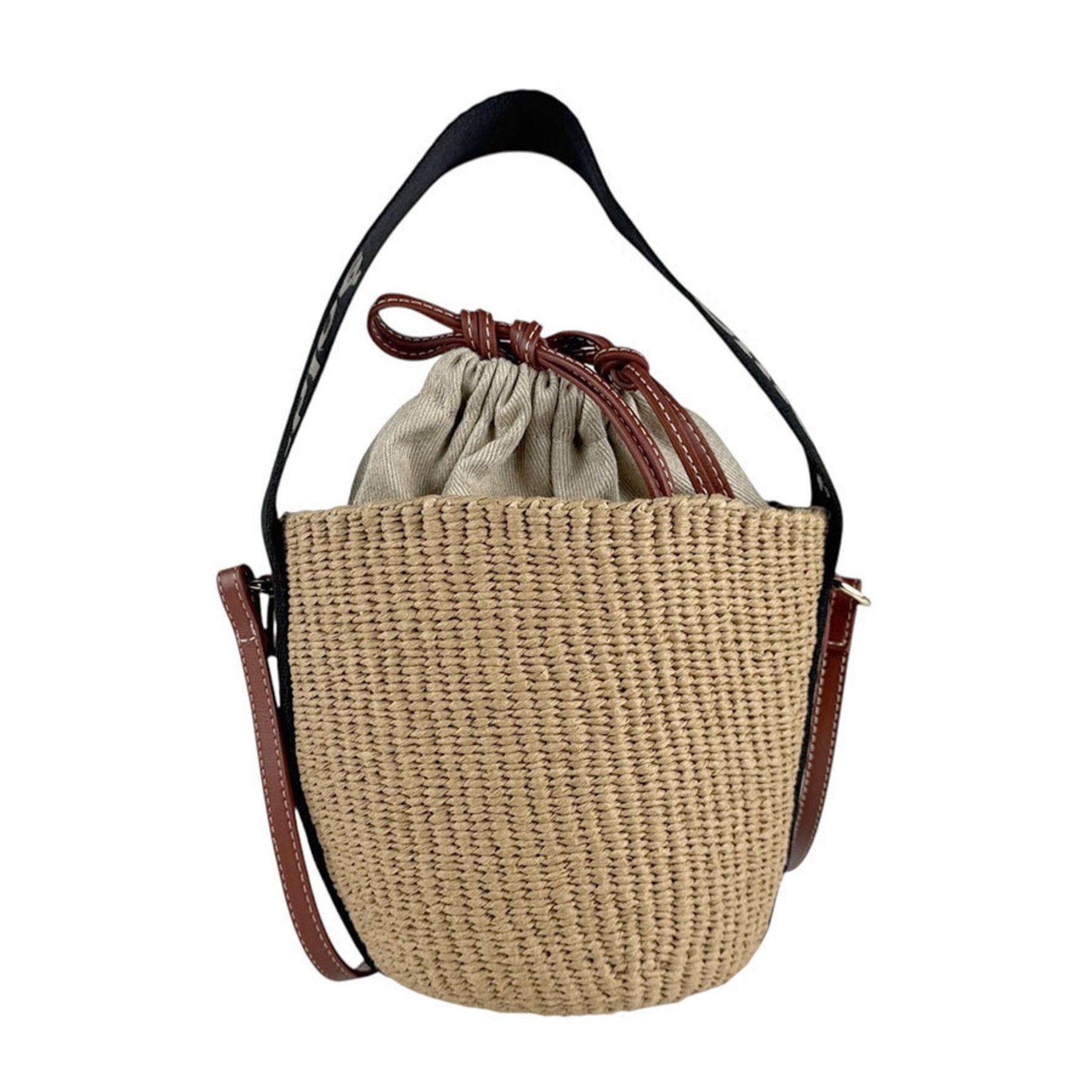 Chloé Chloe Women's Woody Small Basket Shoulder Bag/Handbag in Fairtrade Paper, Natural/Black/Brown (Z6675)