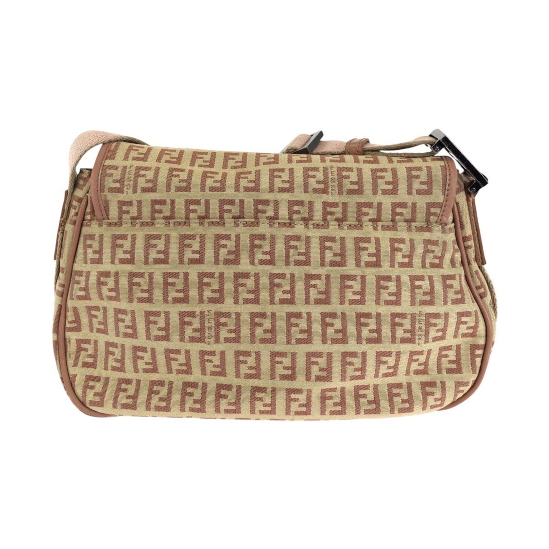 FENDI Zucchino Beige Pink Silver Hardware Canvas Leather Shoulder Bag Pochette