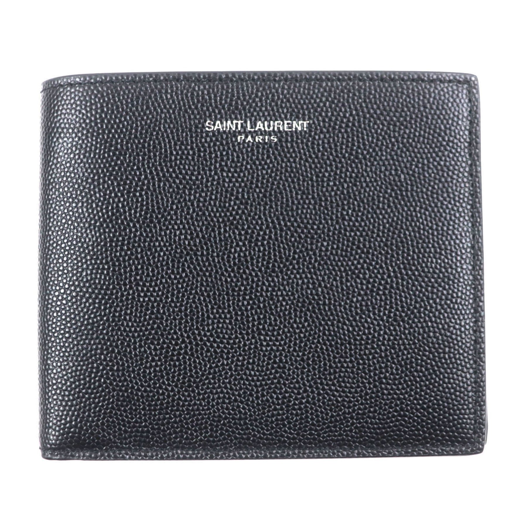 SAINT LAURENT Leather Logo Compact Wallet with Bill Includes Dust Bag, Made in Italy