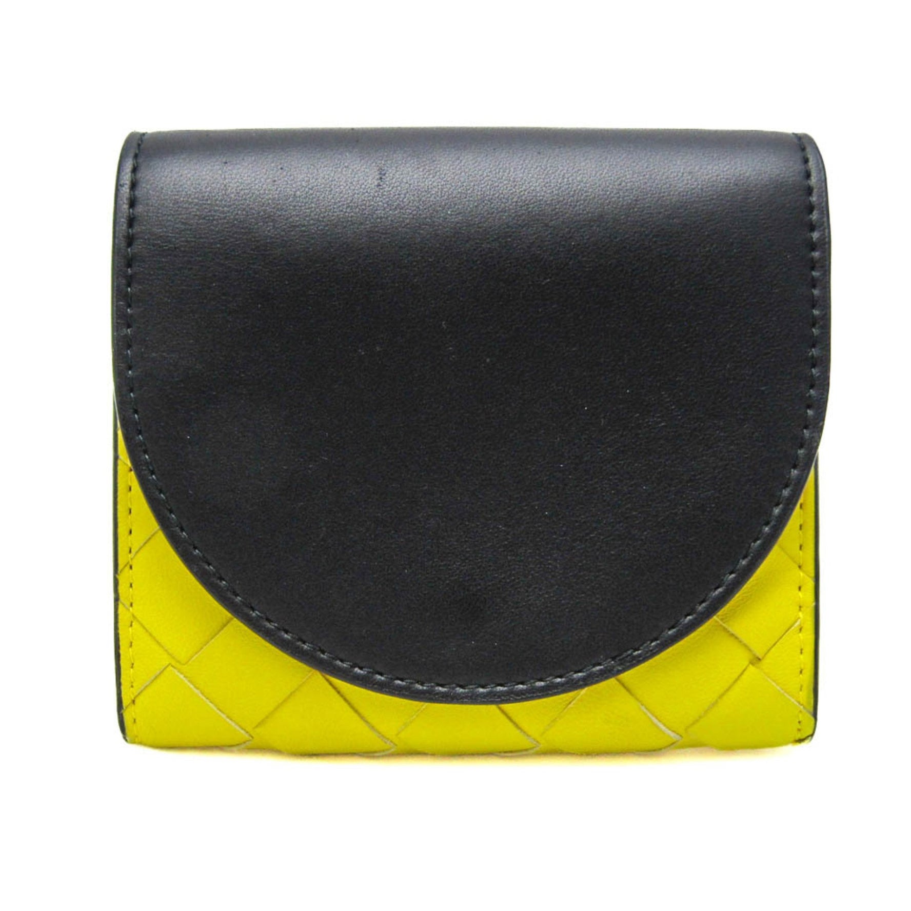 Bottega Veneta Intrecciato Men,Women Leather Wallet (bi-fold) Black,Yellow