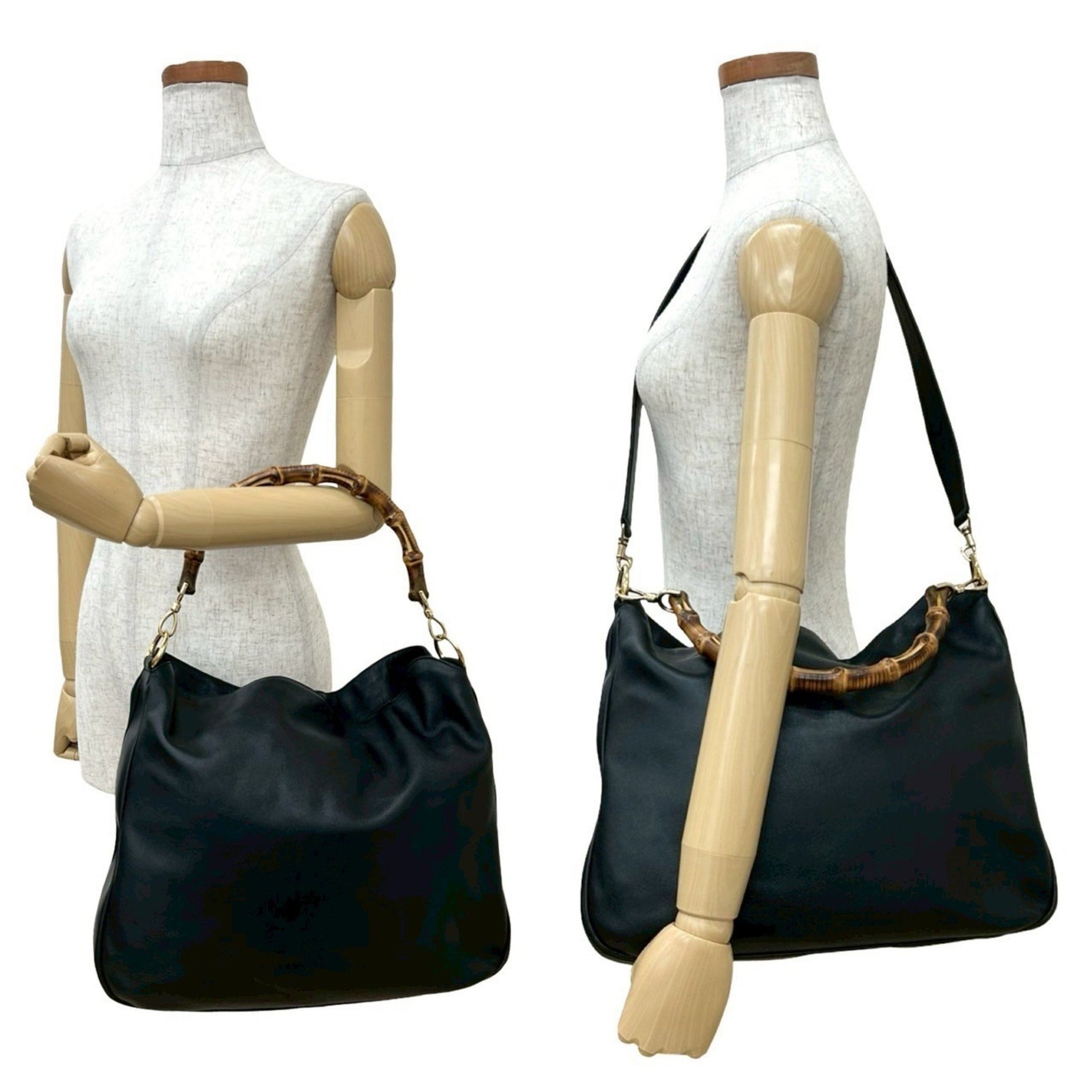 GUCCI Old Bamboo Leather Handbag, Shoulder Bag, Tote
