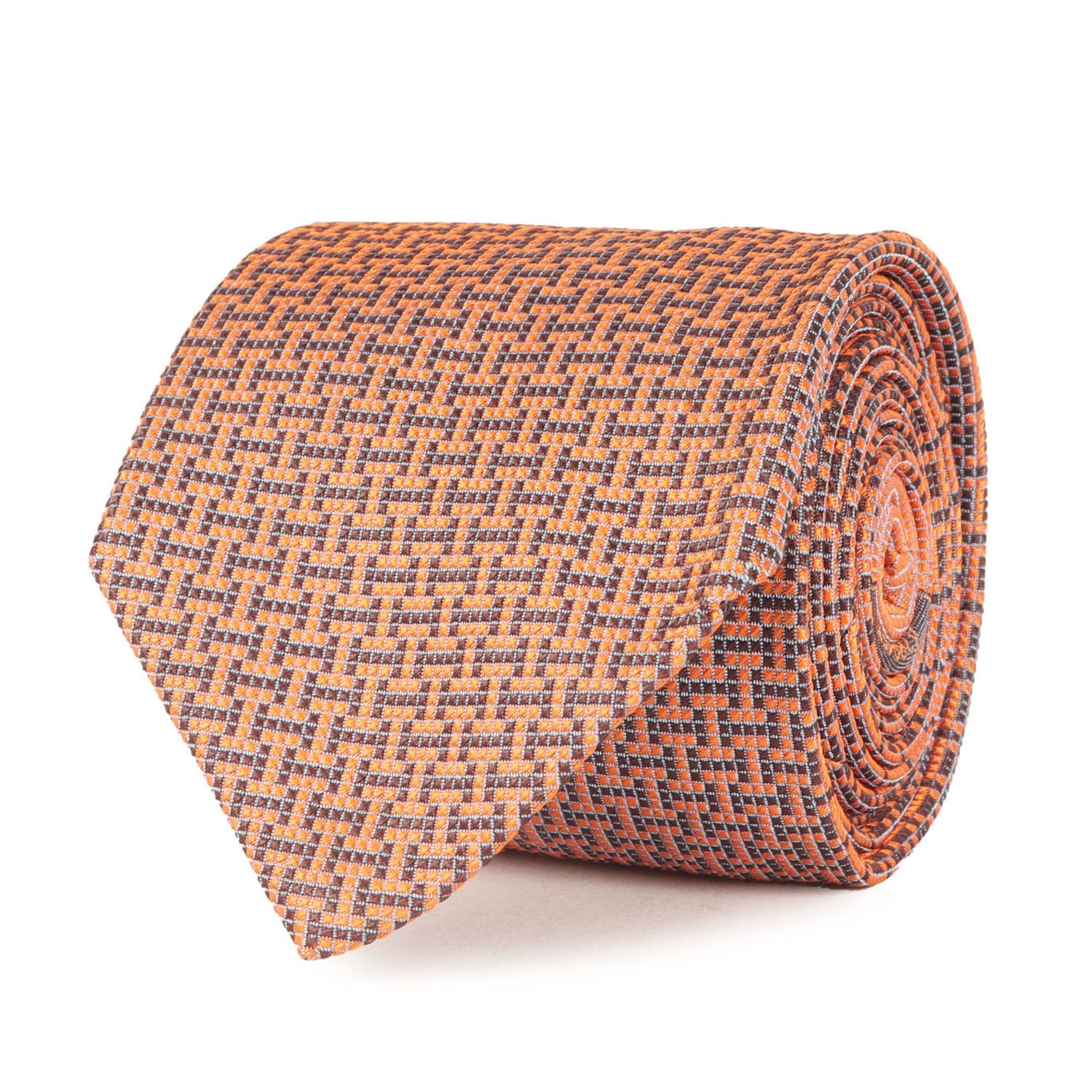HERMES Digital H Pattern Silk Tie in Orange and Navy