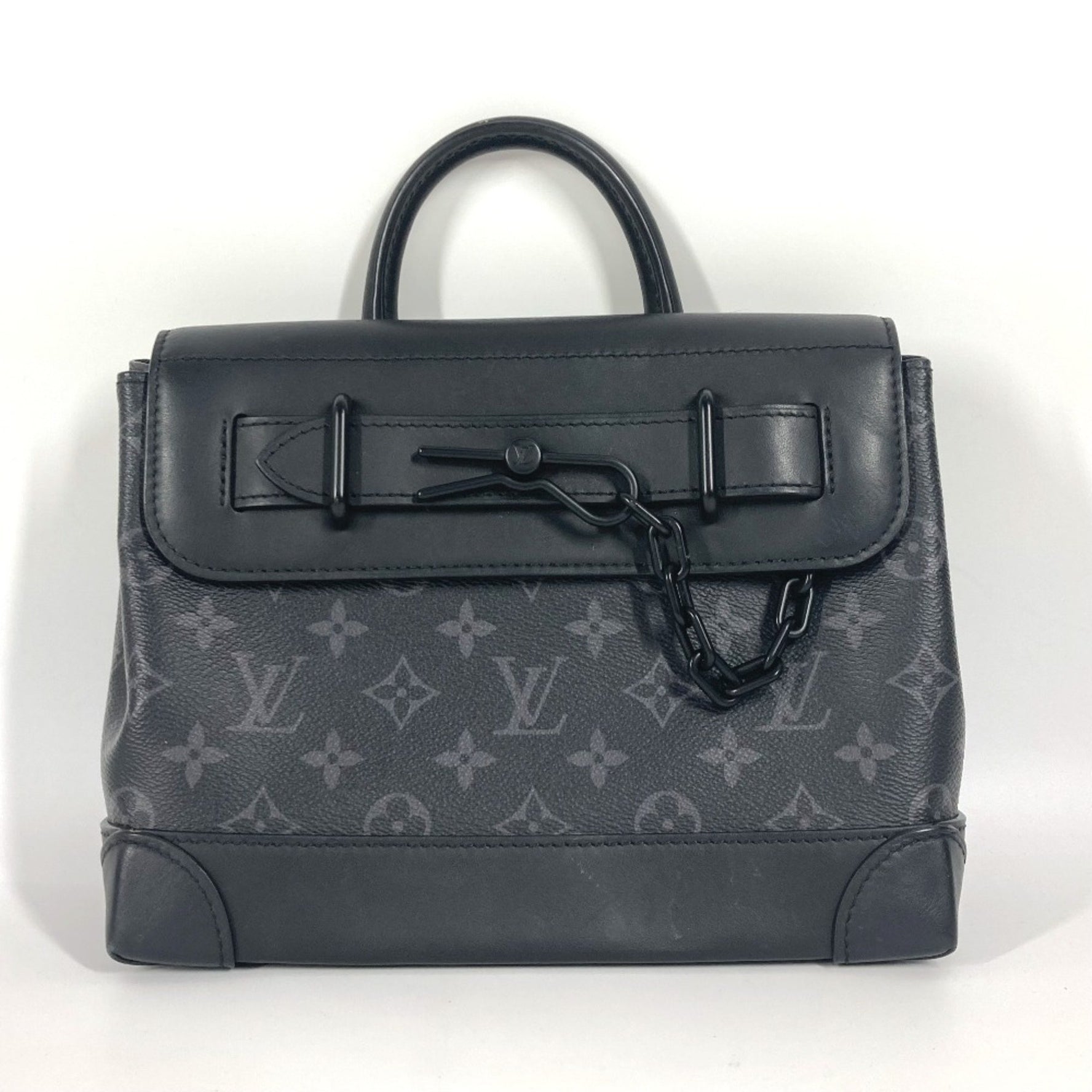 Louis Vuitton Monogram Eclipse Steamer PM Bag Shoulder Crossbody Handbag Canvas Men's Black
