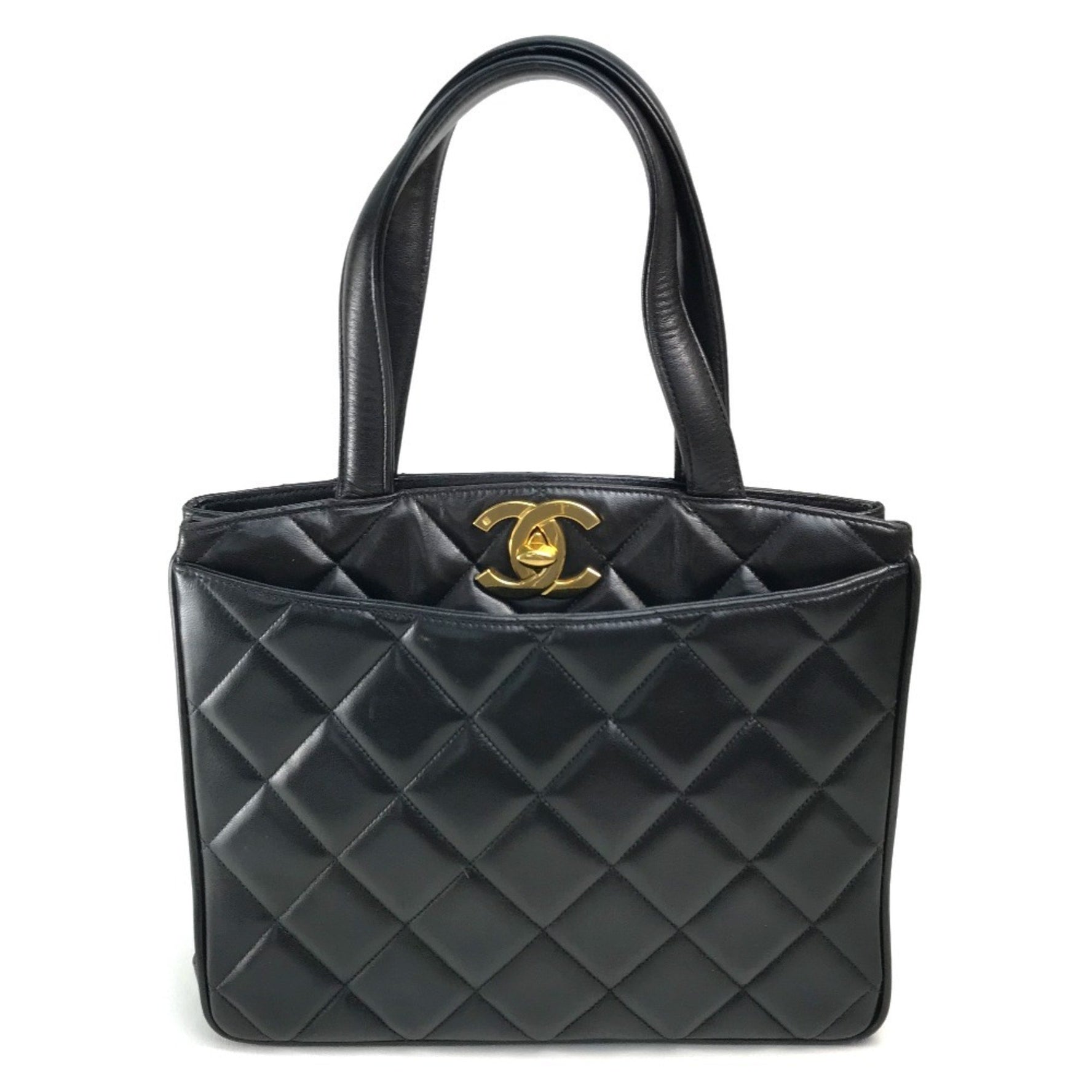 CHANEL CC Coco Mark Matelasse Quilted Handbag Tote Bag in Lambskin, with Gold Hardware