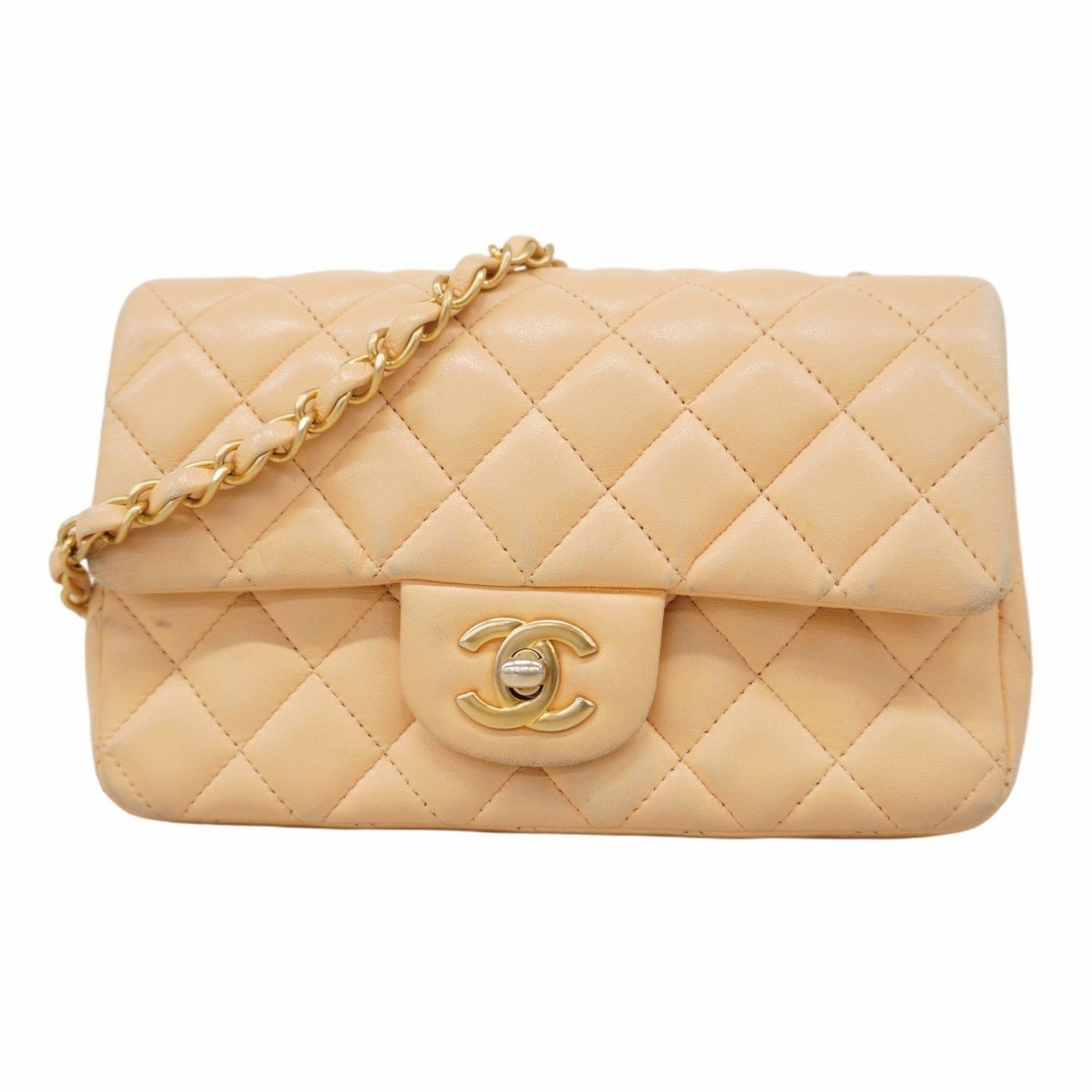 Chanel Mini Matelasse Shoulder Bag with Chain Bag, Lambskin, Champagne