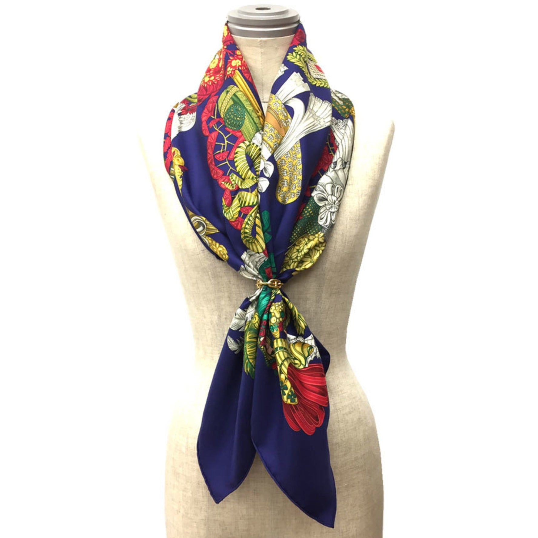 HERMES Scarf/Muffler Carré 90 CHAPEAU (Hat-off) 100% Silk Navy Hermès Scarf