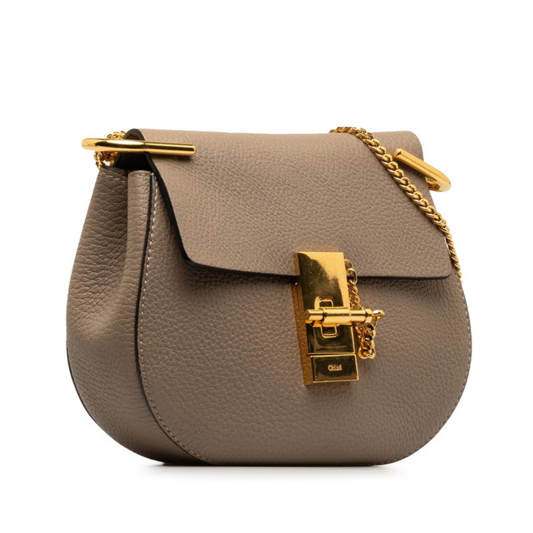 Chloé Chloe Drew Chain Shoulder Bag Beige Gold Leather