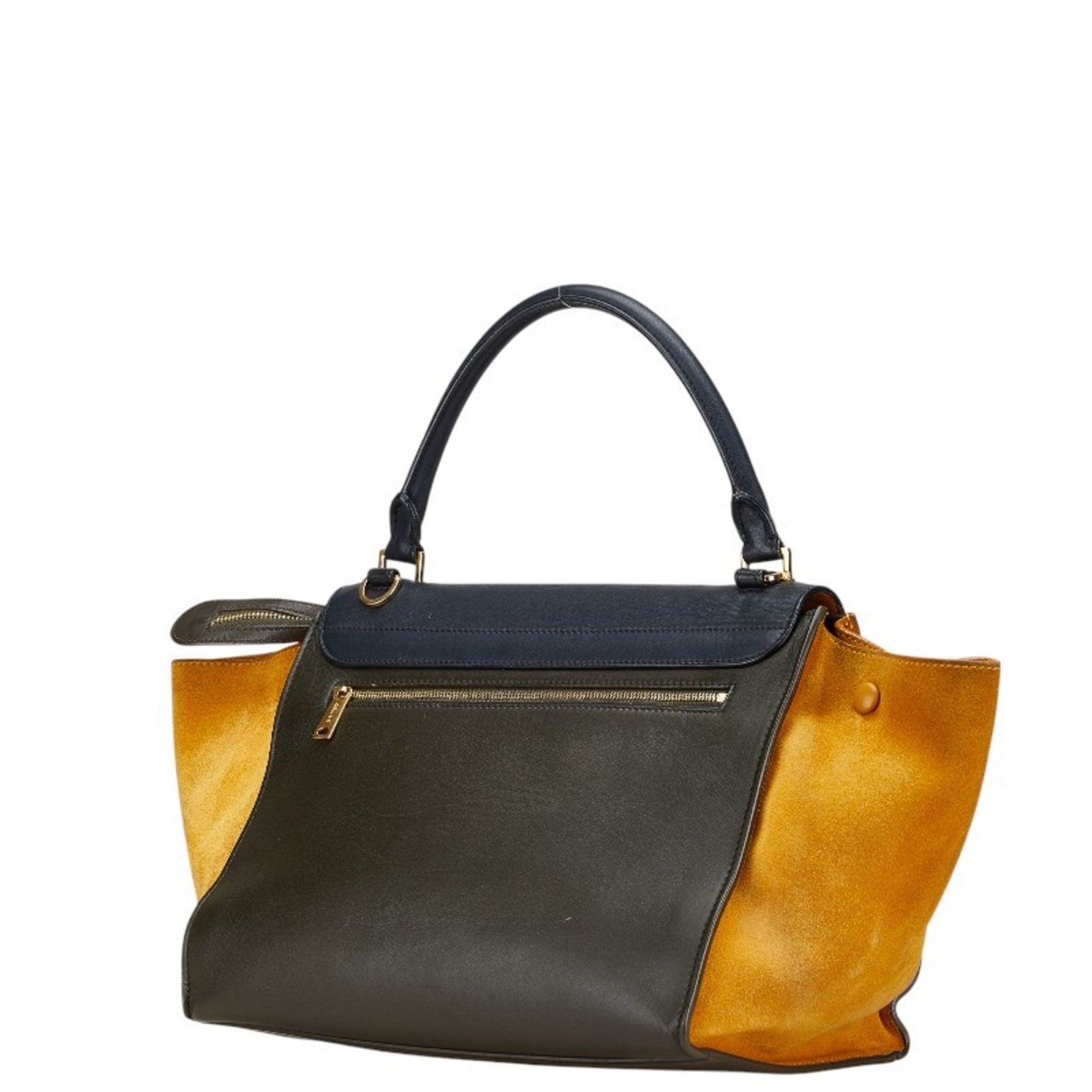 Celine Trapeze Handbag Shoulder Bag Black Yellow Leather Suede