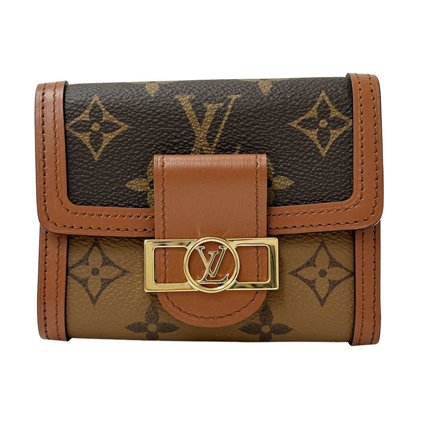 Louis Vuitton Wallet Monogram Reverse Tri-fold Canvas Portefeuille Dauphine Compact Mini