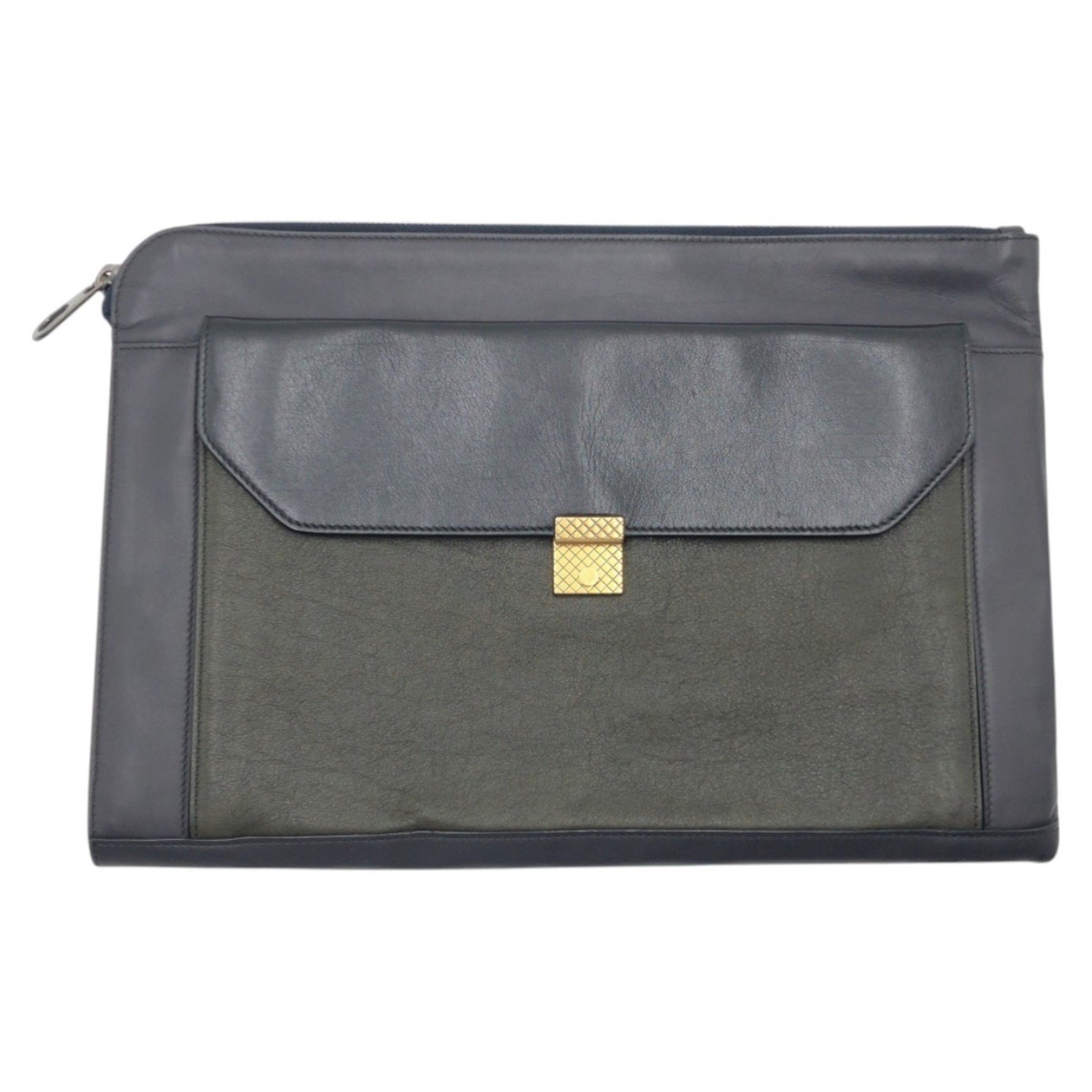BOTTEGA VENETA Navy, Black, Khaki Leather Clutch Bag, Second