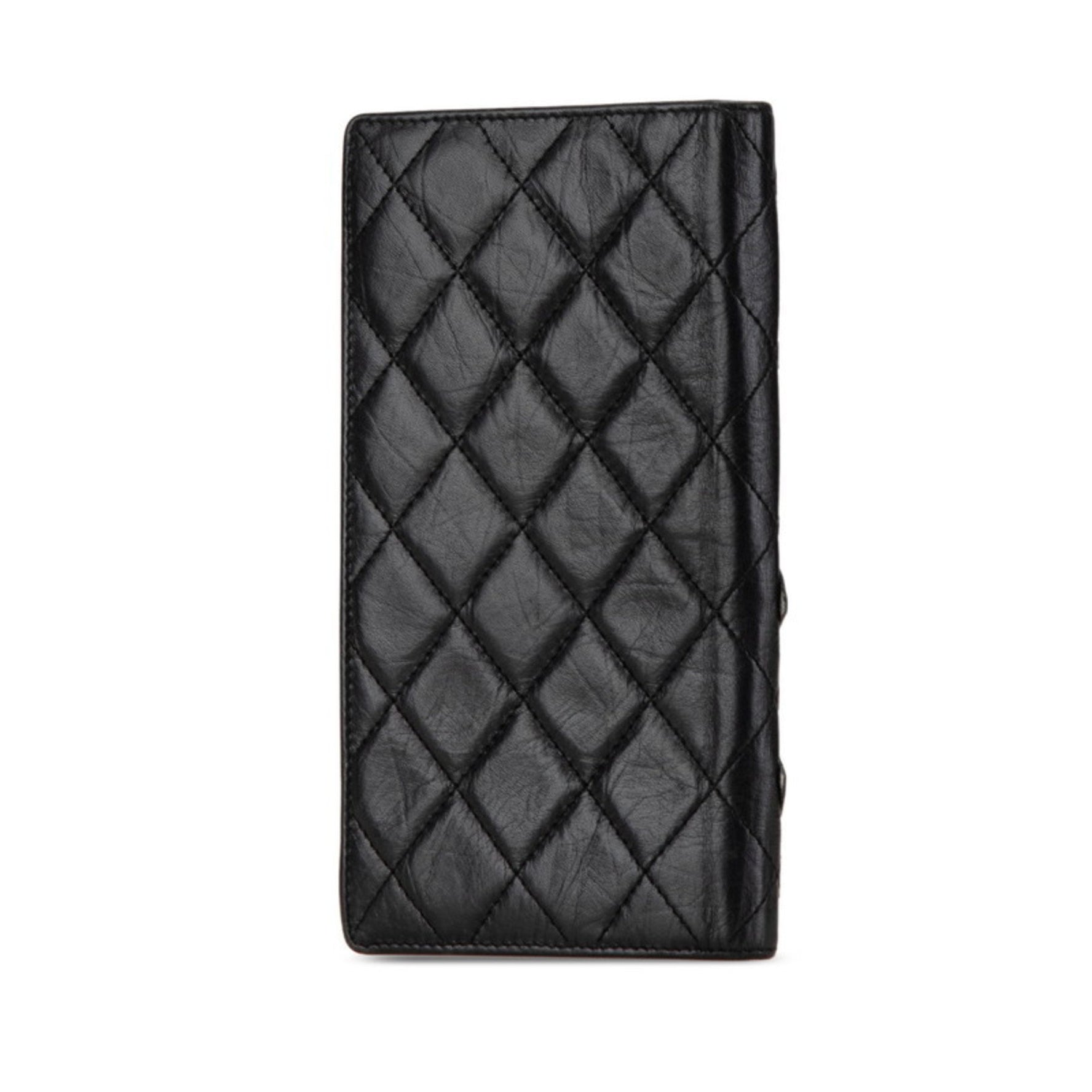 CHANEL Cambon Line Coco Mark Long Wallet Black Lambskin Women's