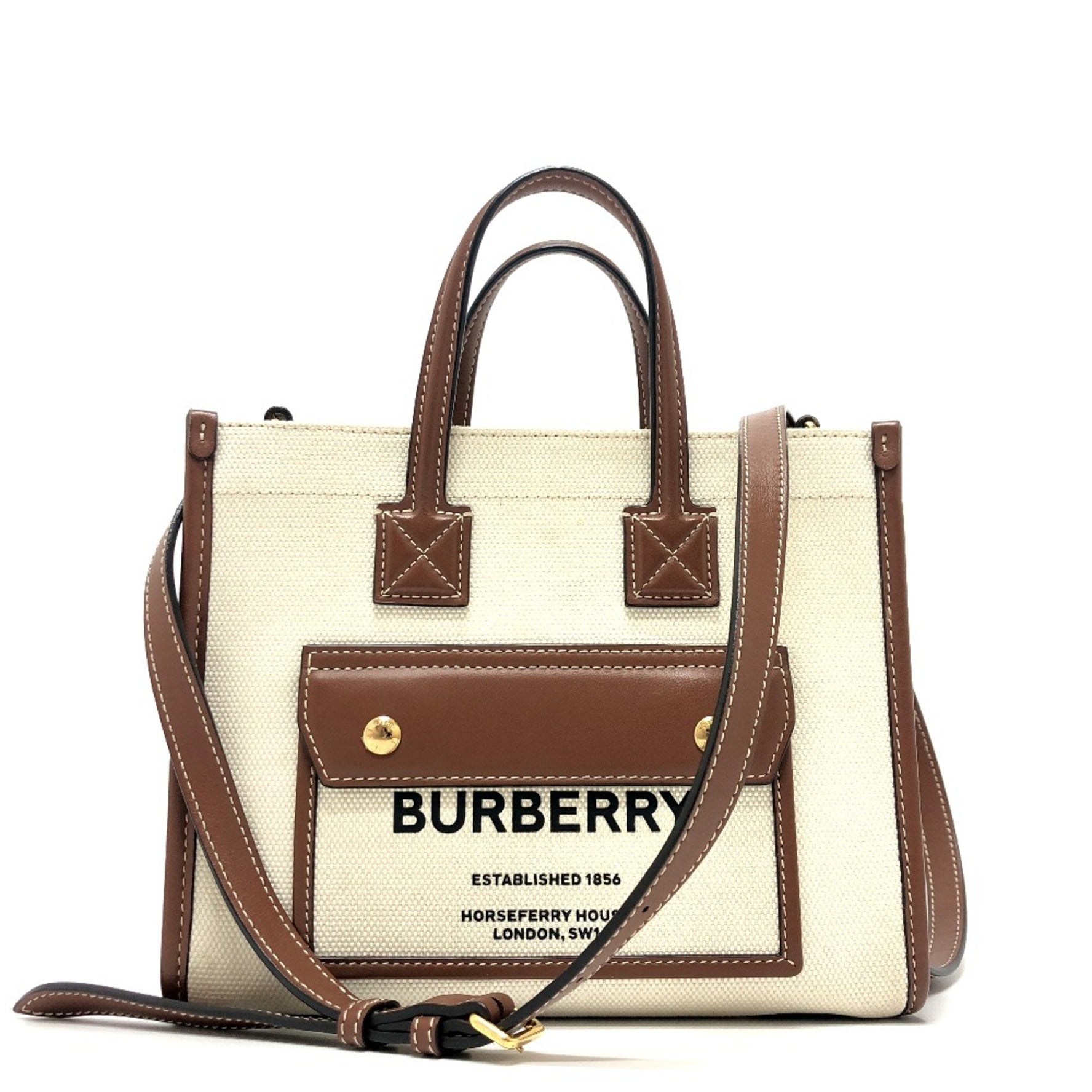 Burberry logo 2WAY bag Hand Bag Beige Brown/GoldHardware