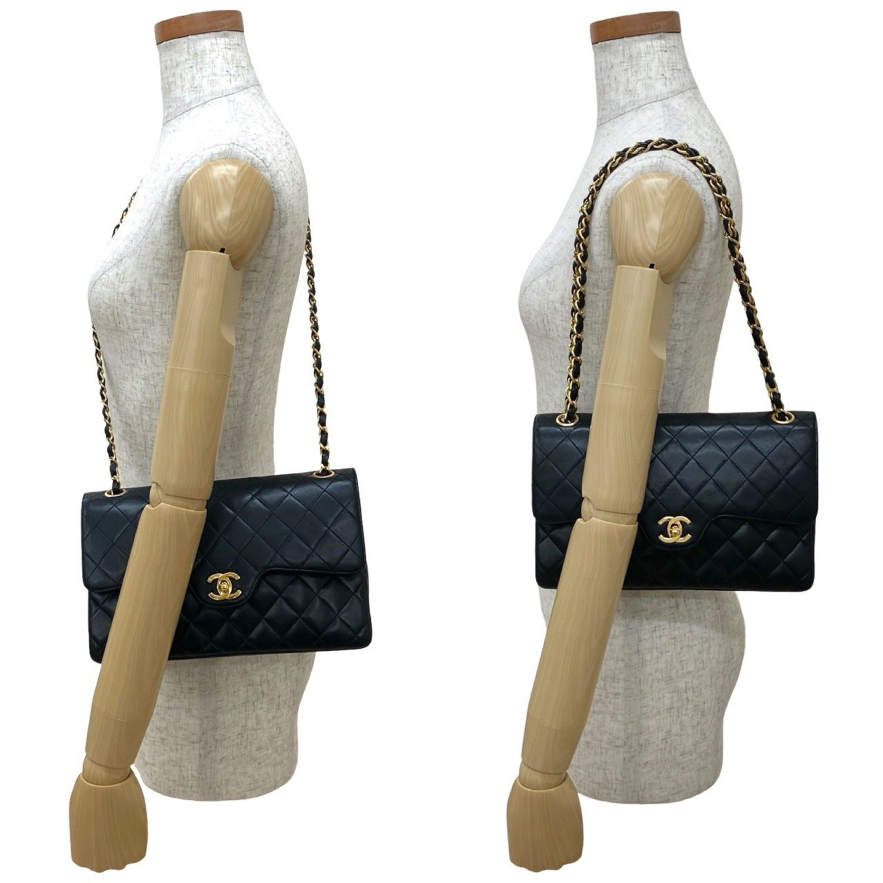 CHANEL Coco Double Flap Lambskin Chain Shoulder Bag, Black,