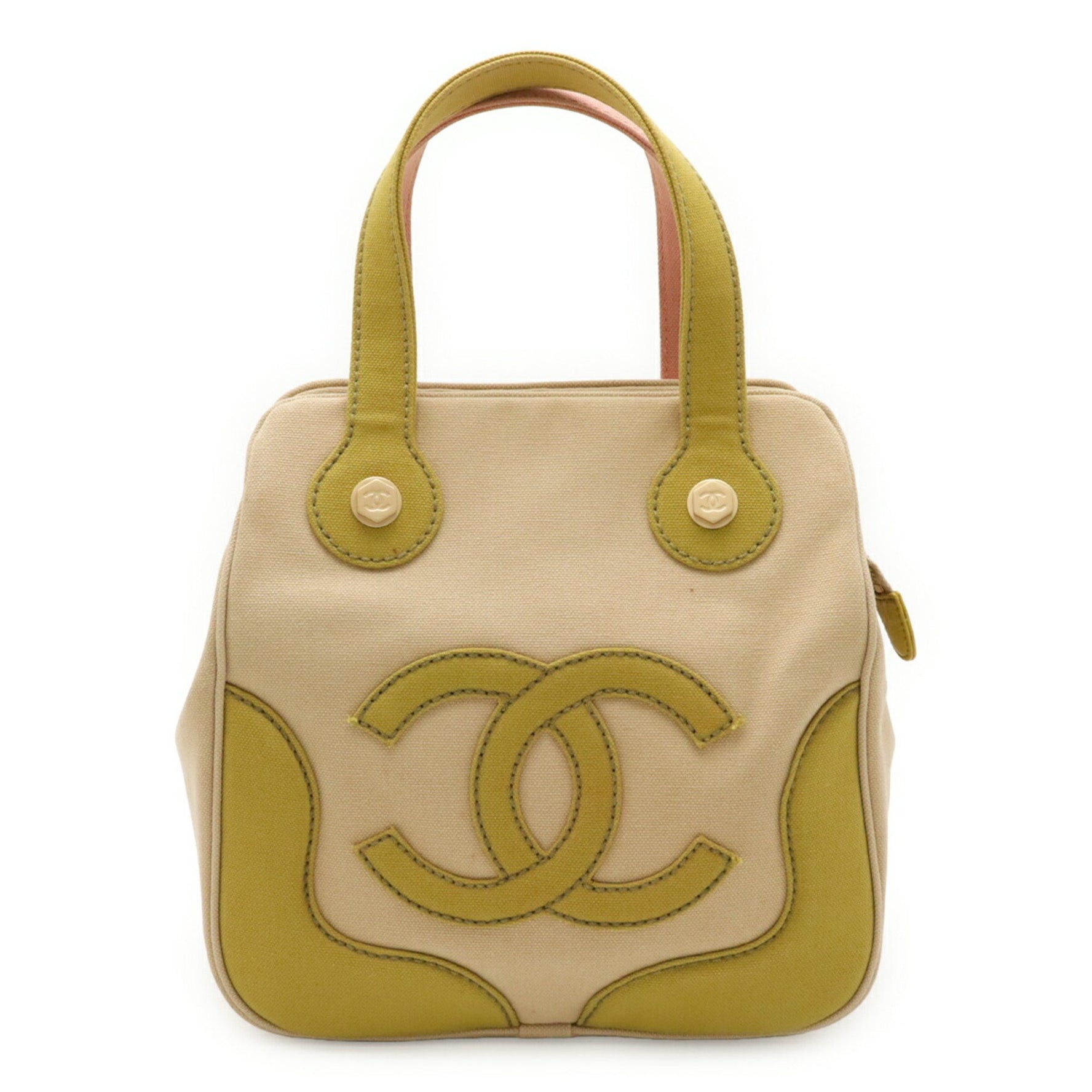 CHANEL Marshmallow Coco Mark Tote Bag, Canvas, Beige, Green, Pink