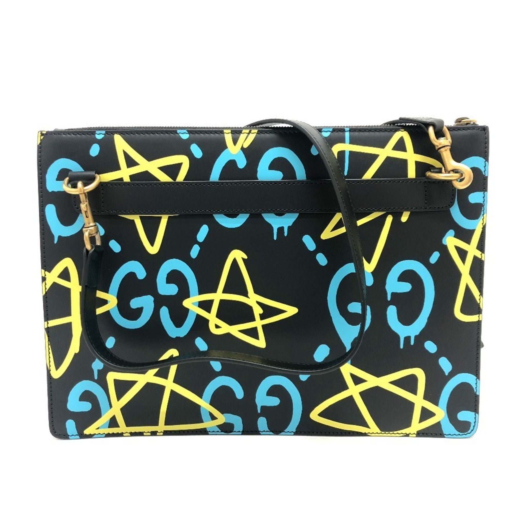 GUCCI Ghost Clutch Bag Shoulder Leather Women's Black