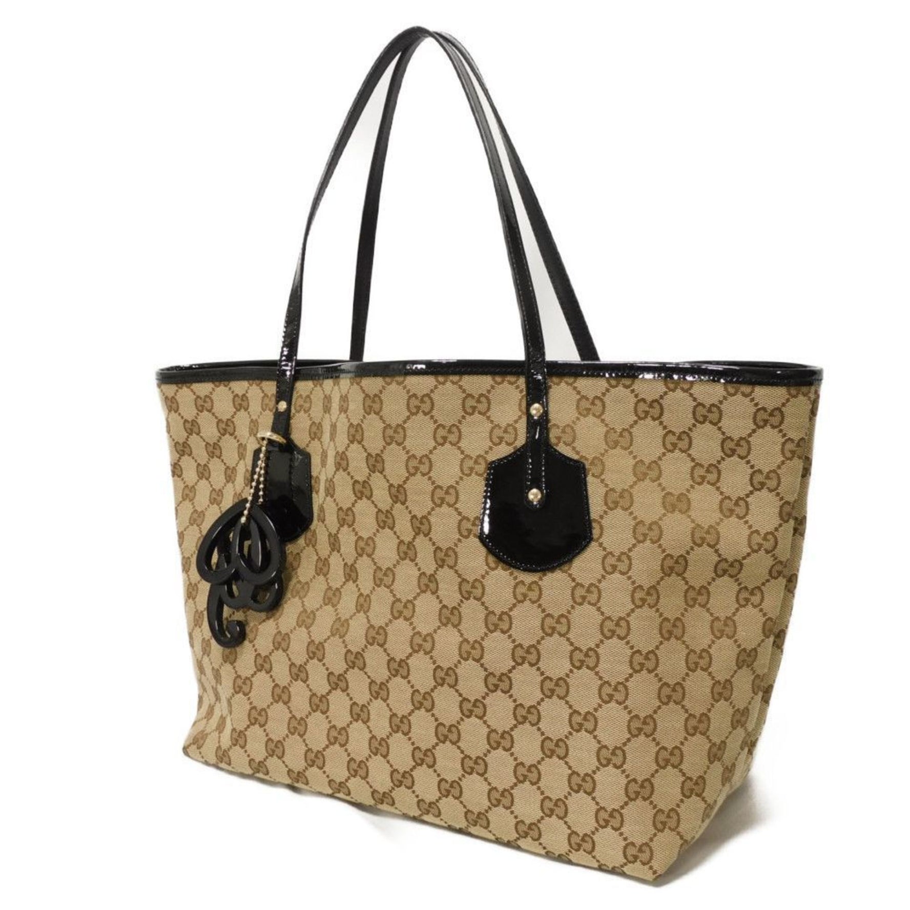 Gucci Jolie Patent Enamel Tote Bag in Black and GG Canvas - Men's Bags