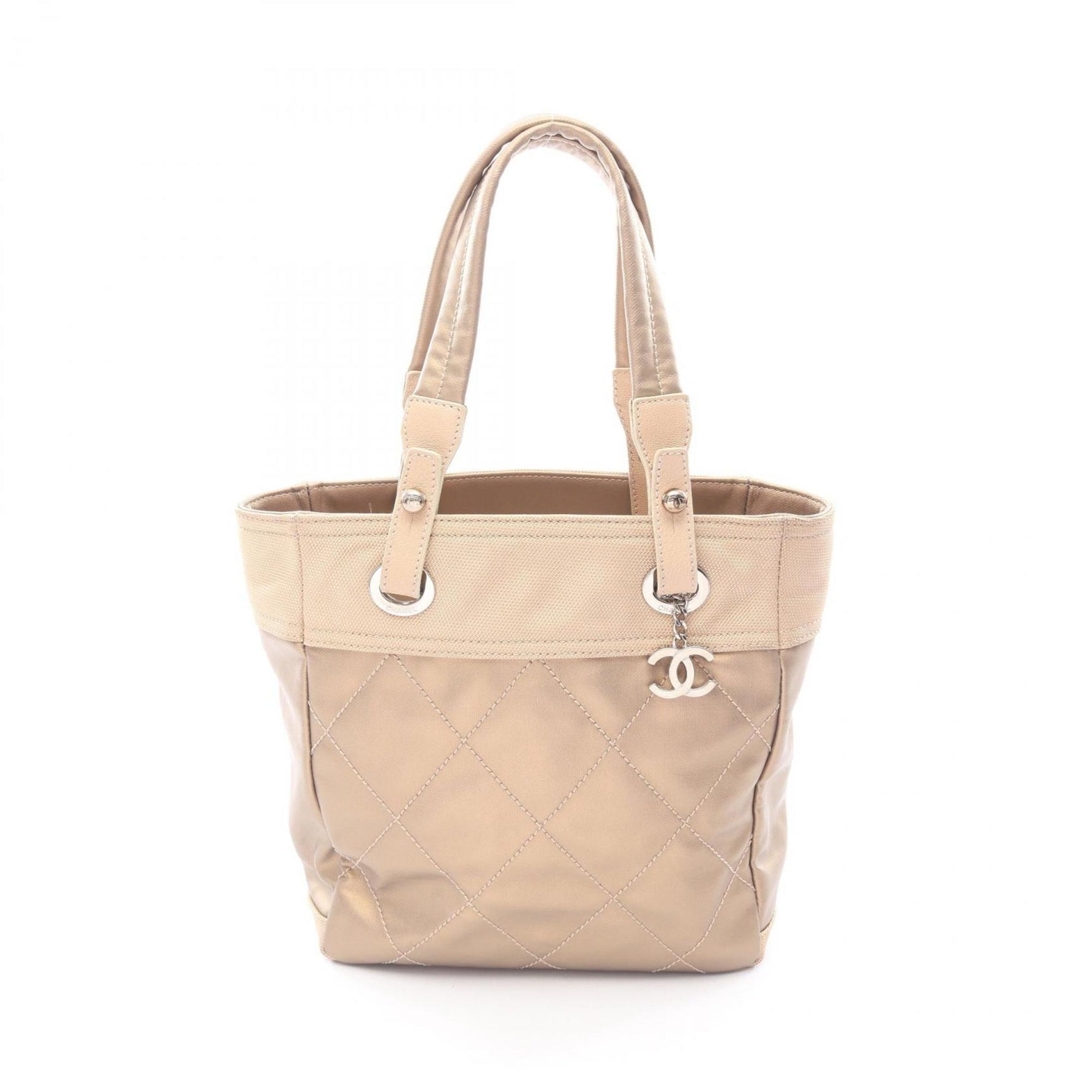 CHANEL Paris Biarritz PM Tote Bag, Coated Canvas and Leather, Gold