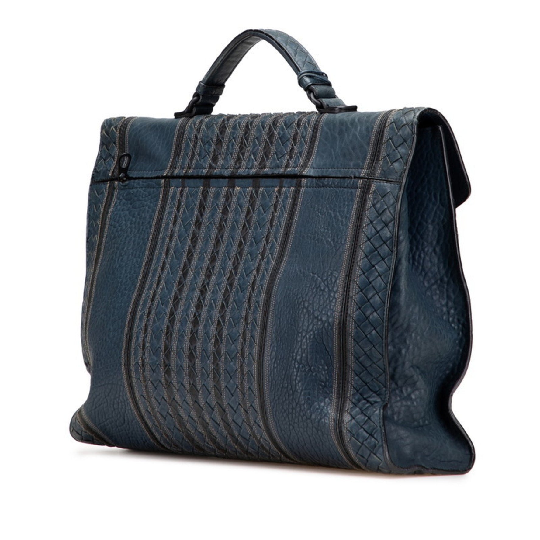 Bottega Veneta Intrecciato Business Bag Briefcase Navy Black Leather BOTTEGA VENETA