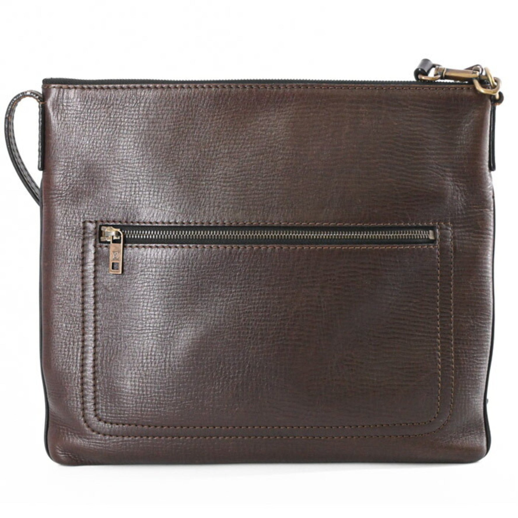 LOUIS VUITTON Utah Pochette, Shawnee Calfskin Leather Shoulder Bag, Men's, Dark Brown