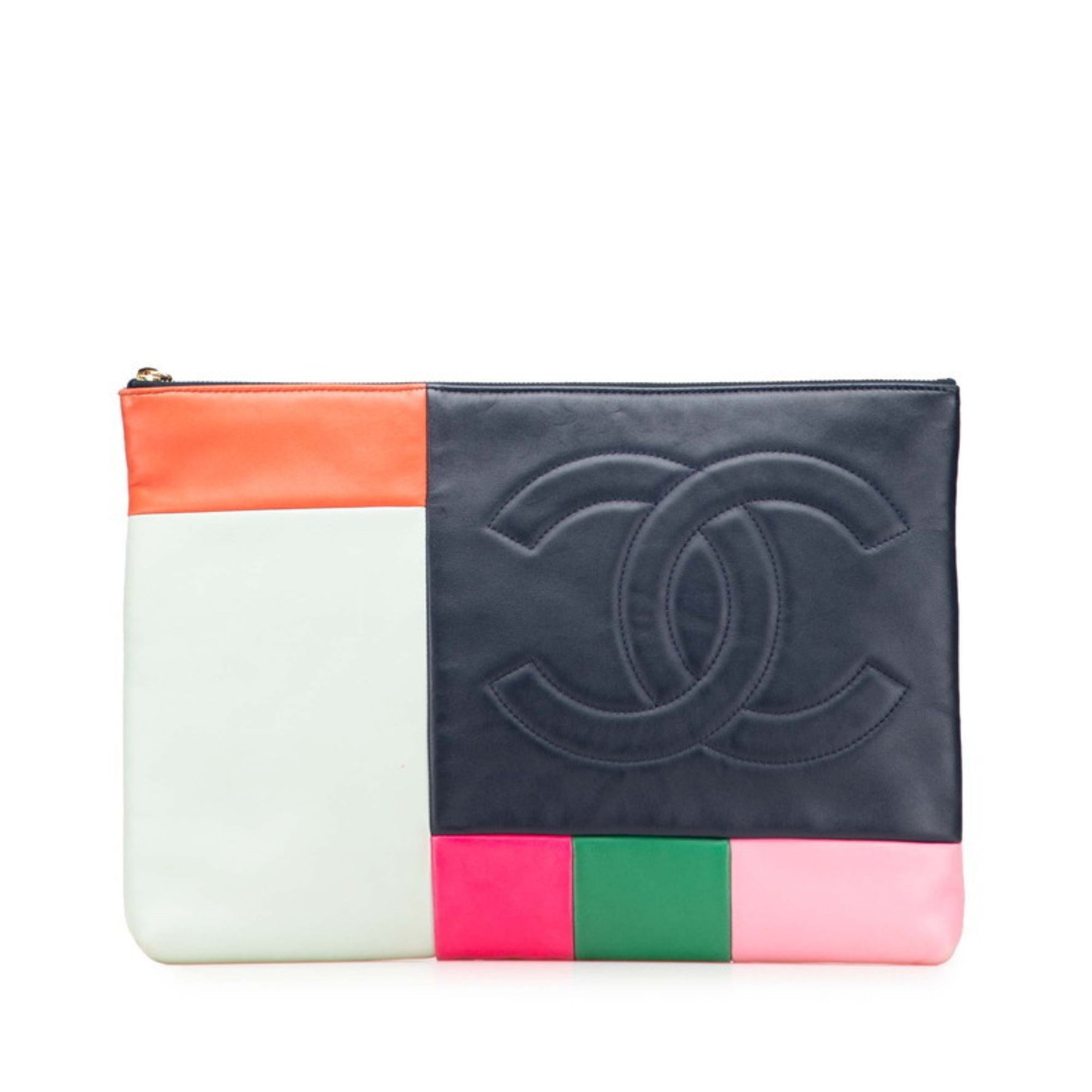CHANEL 2015 Coco Mark Color Block Clutch Bag in Multicolored Black Lambskin