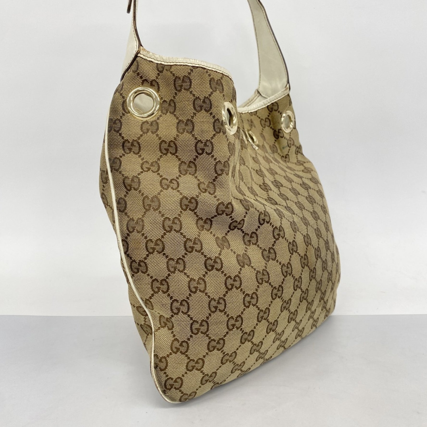 Gucci GG Canvas Shoulder Bag Beige Brown White Champagne