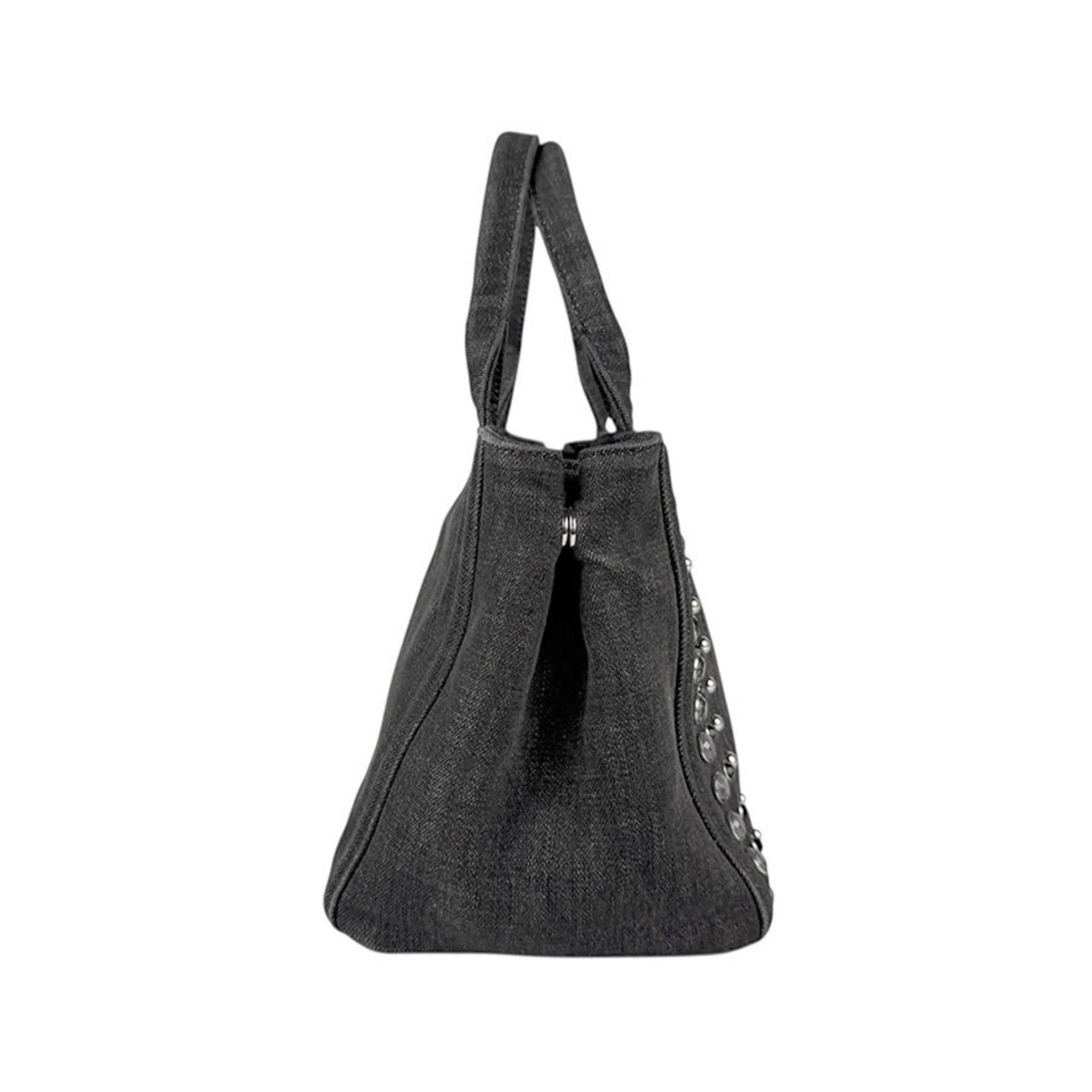 PRADA Handbag Shoulder Bag Canapa Denim Black Women's B2439O z4964