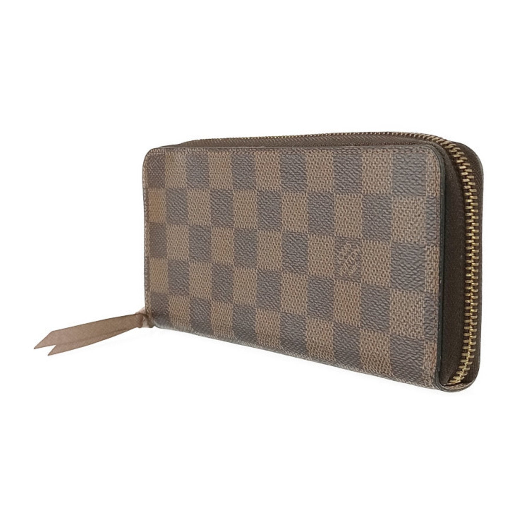 LOUIS VUITTON Damier Portefeuille Clemence Long Wallet N41626 Ebene Rose Ballerine Leather Women's Round