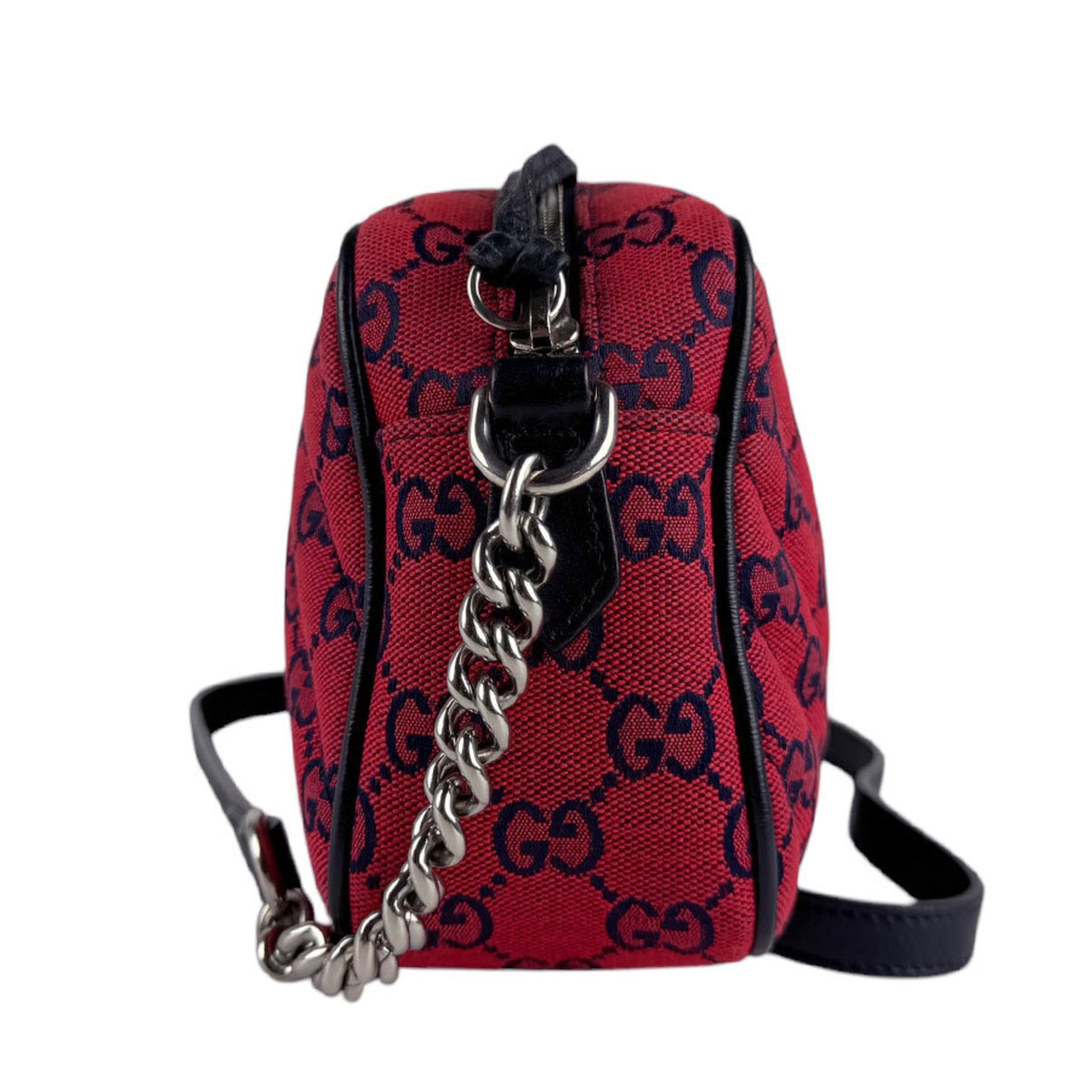 GUCCI Shoulder Bag GG Marmont Canvas Leather Red x Navy