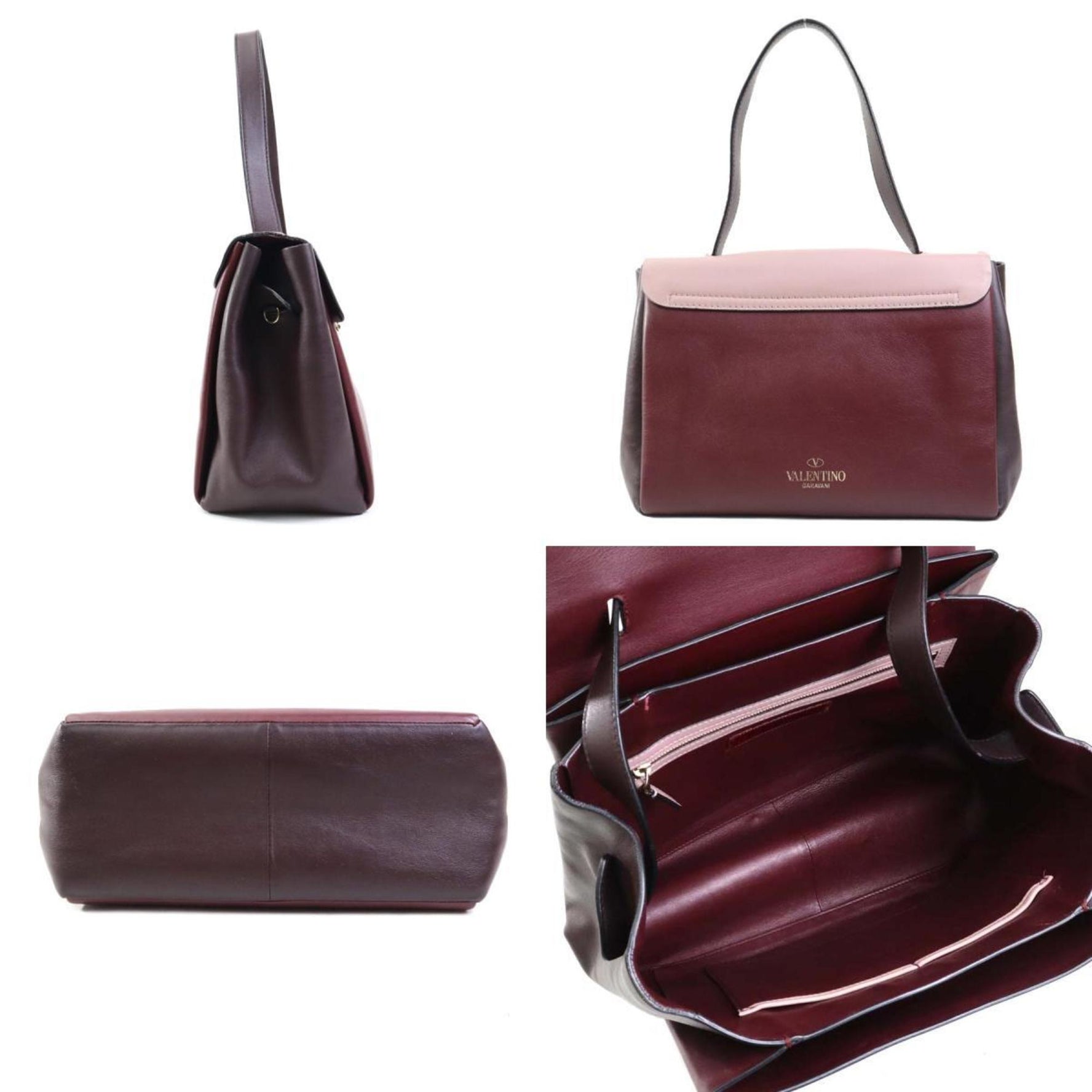 Valentino Garavani handbag shoulder bag leather burgundy pink grey gold