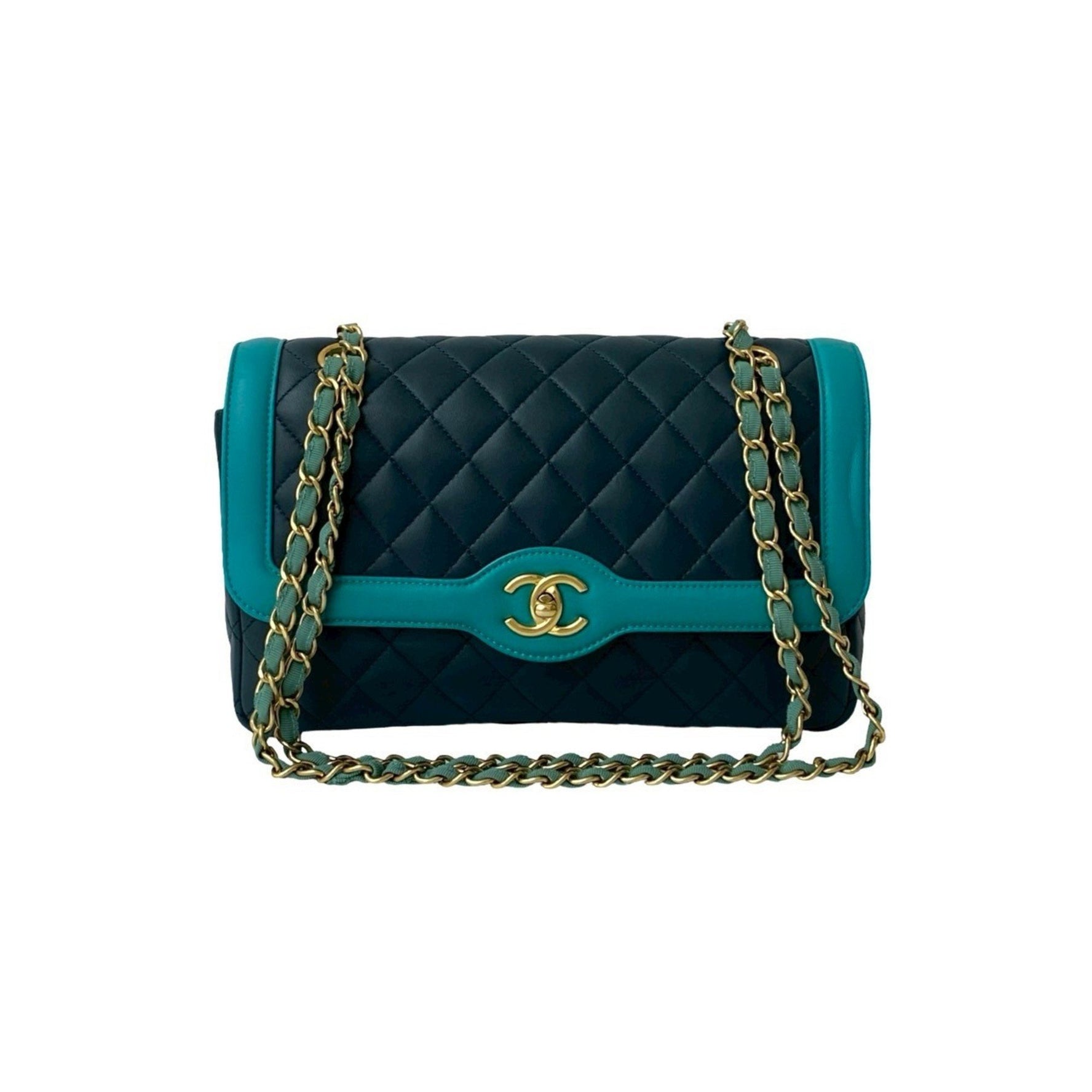 CHANEL Matelasse Coco Lambskin Leather Chain Semi Shoulder Bag, Navy Blue