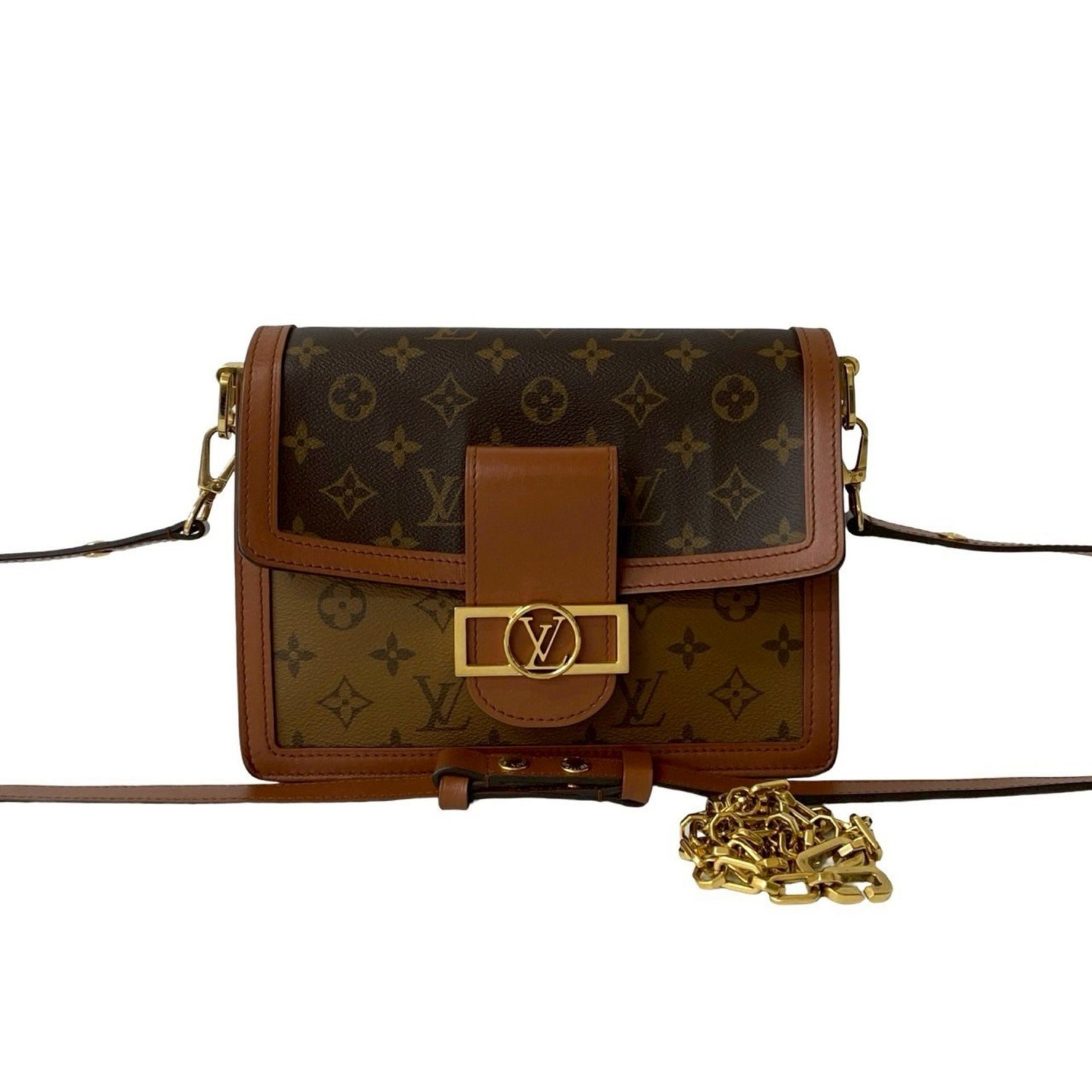 Louis Vuitton Dauphine Monogram Reverse Leather Semi-Chain Shoulder Bag Brown 61-10
