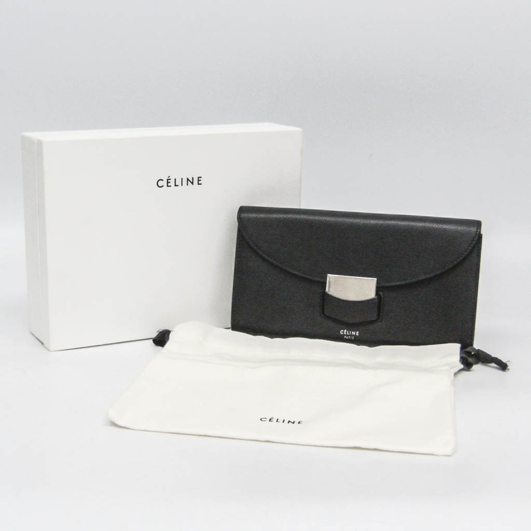 Celine Trotter Large Flap Multifaction Women's Leather Long Wallet (bi-fold) Black