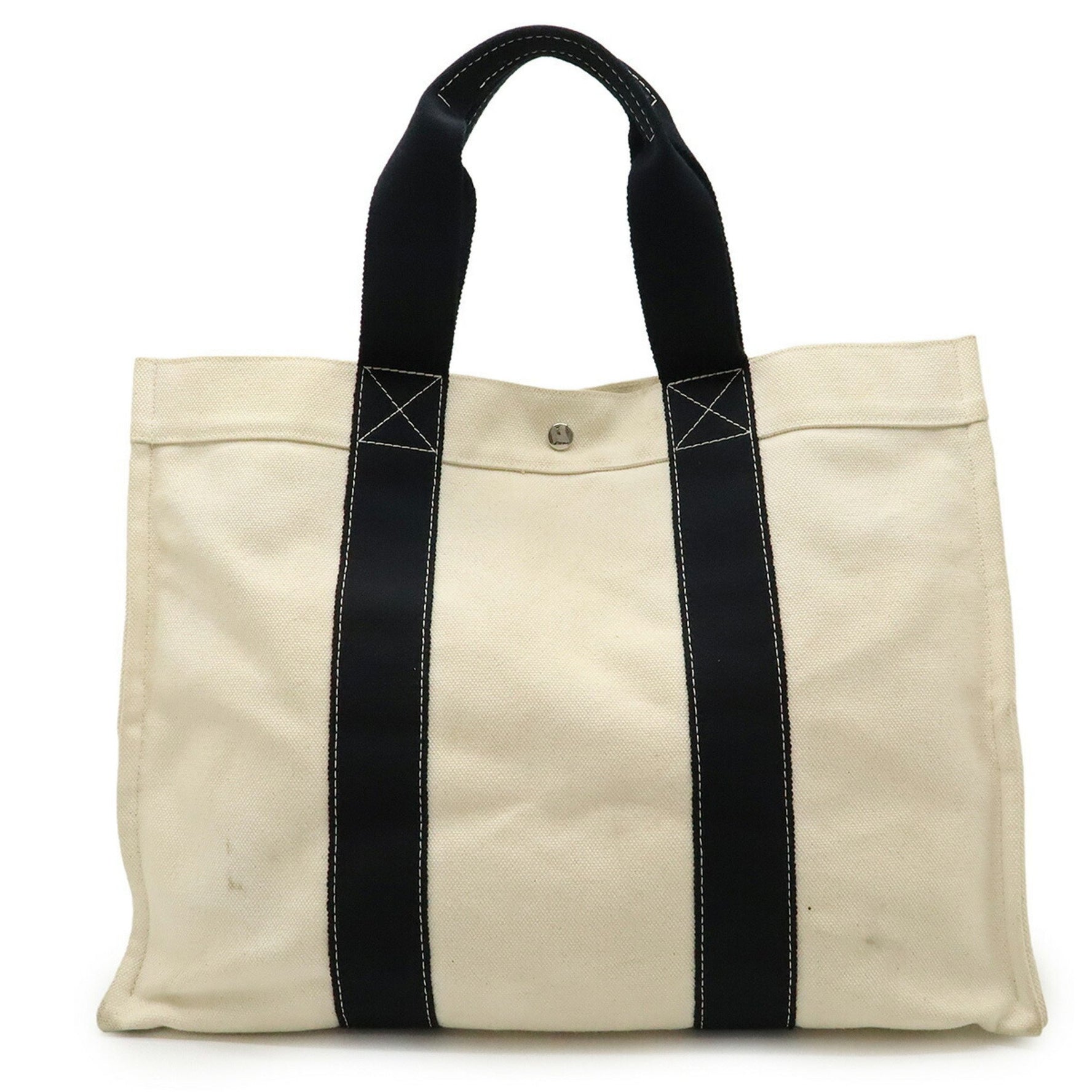 HERMES Bora GM Tote Bag Large Canvas Natural White Black