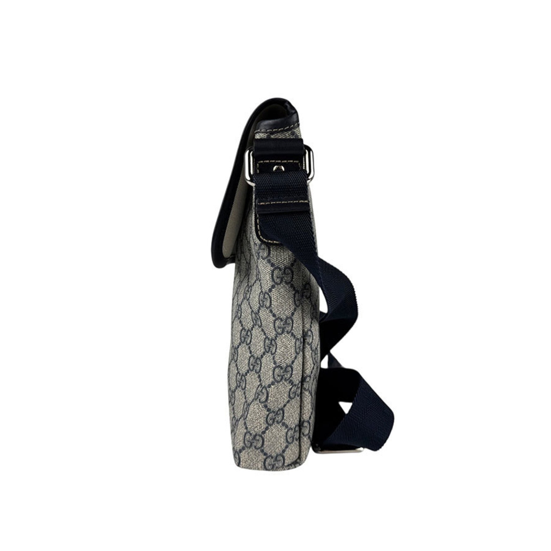 GUCCI Shoulder Bag GG Supreme Canvas Navy Beige Silver Men's