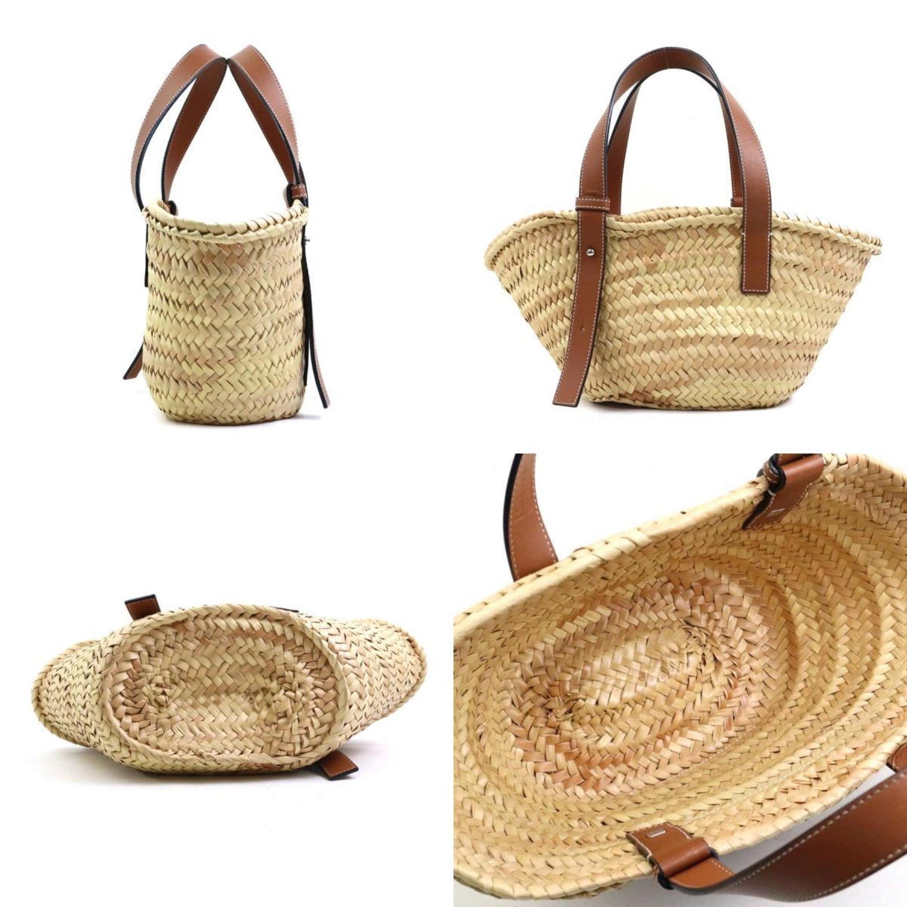 LOEWE Small Basket Handbag in Straw Leather and Tan