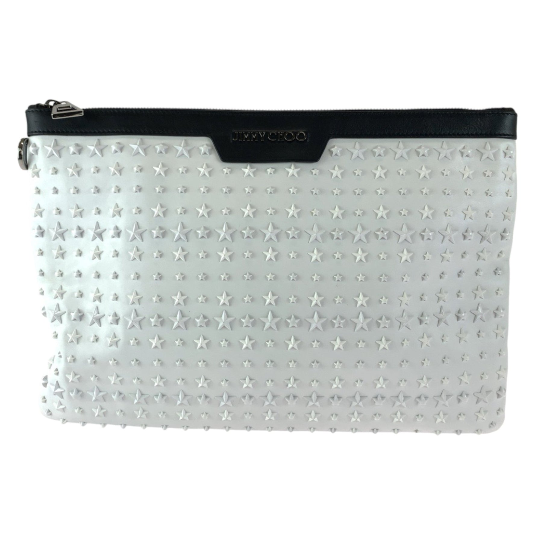 Jimmy Choo DEREK Star Studs White Black Silver Hardware Leather Clutch Bag Second