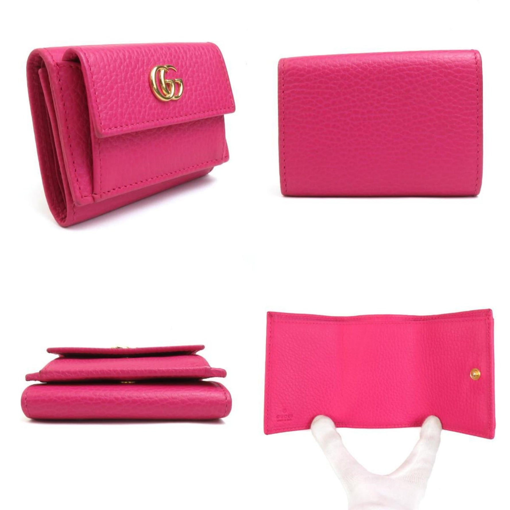 GUCCI Tri-fold Wallet GG Marmont Leather Pink Women's 55795g