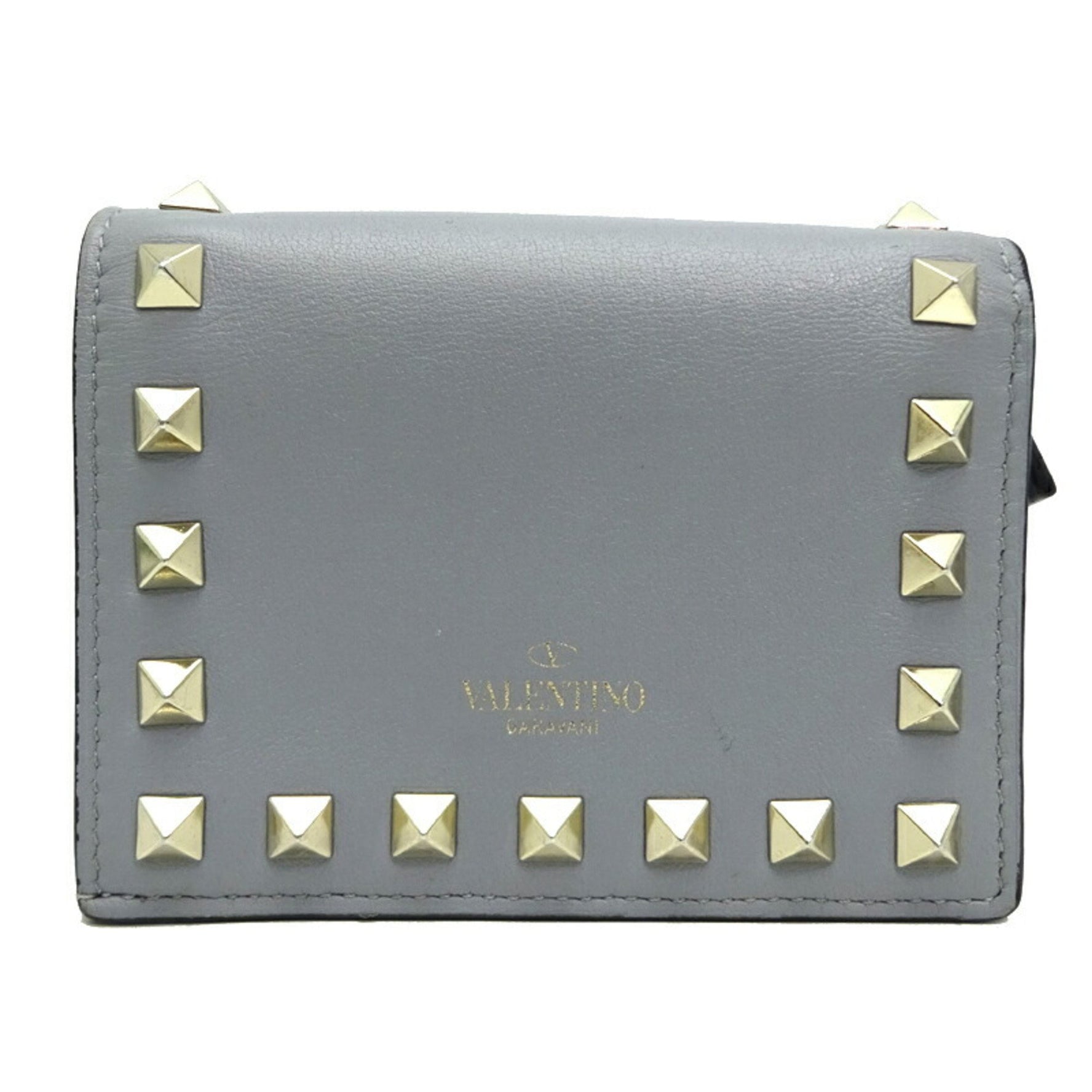 Valentino Garavani Rockstud Compact Wallet and Men, Bi-fold Wallet, Leather, Grey