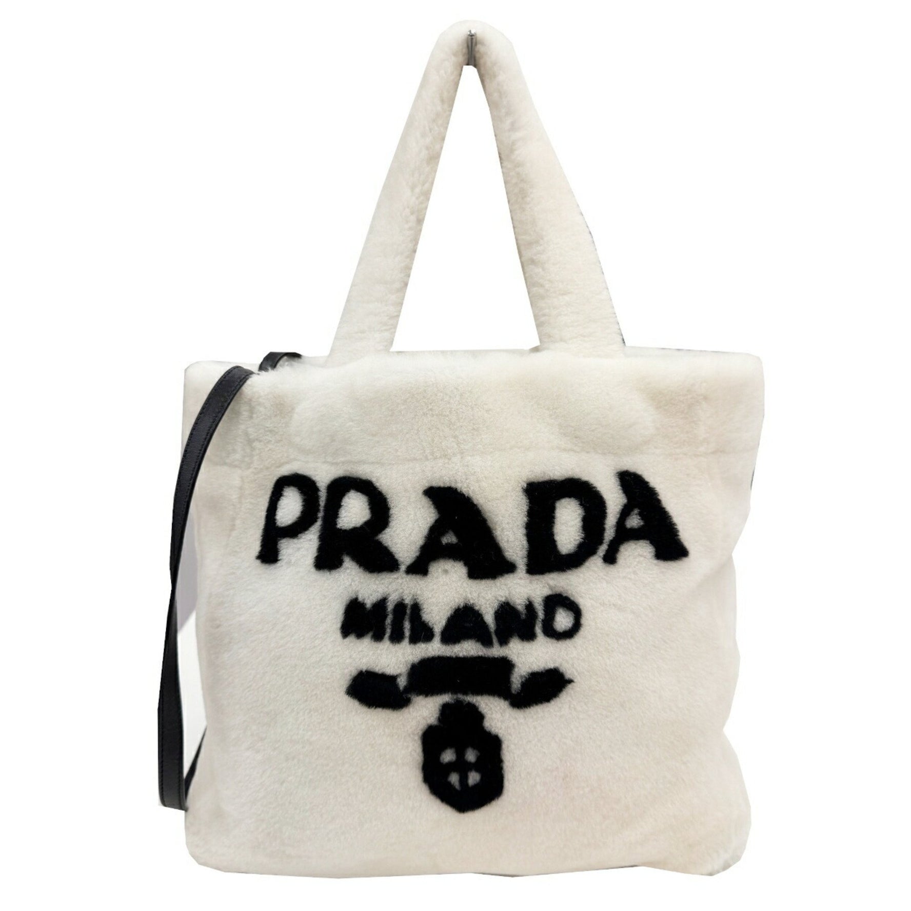 PRADA Lettering Terry Tote Bag White/Black Shoulder Bag/Handbag/Tote
