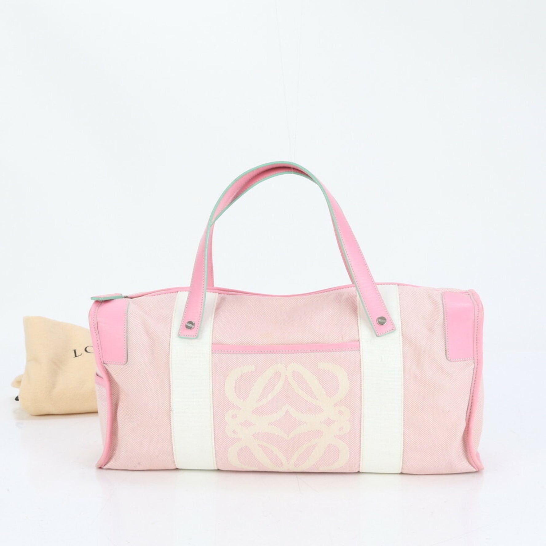 Loewe Anagram Mini Boston Leather Shoulder Bag/Handbag, Pink, Women's