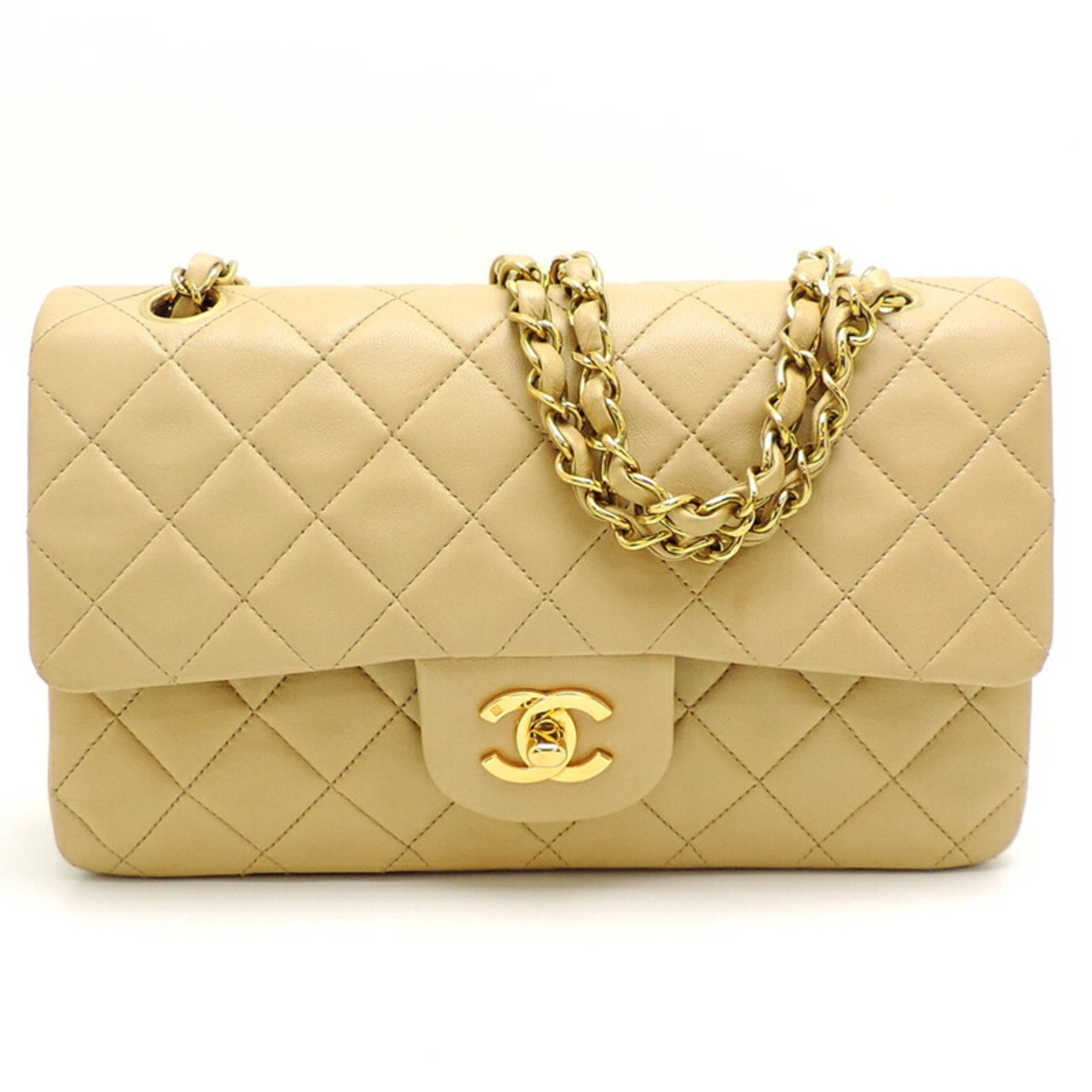 Chanel Matelasse 23 Chain Double Flap Women's Shoulder Bag A01113 in Beige Lambskin