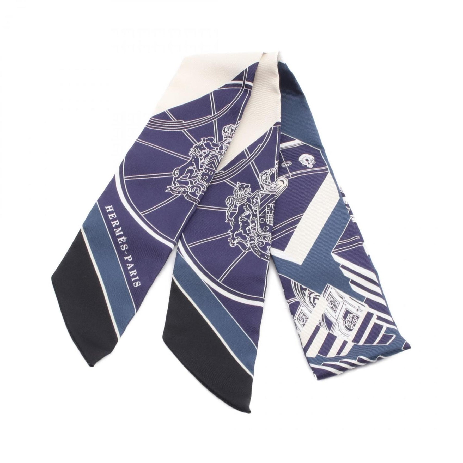 Hermes Twilly Springs Silk Scarf Navy Multicolor