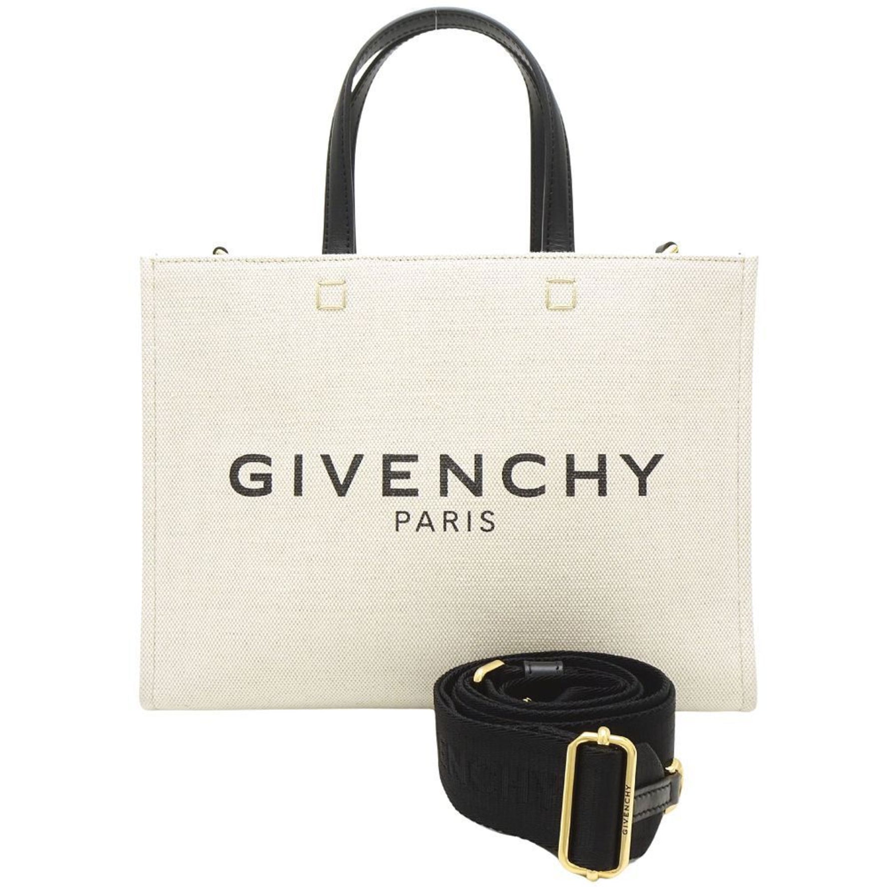 GIVENCHY G Tote Small Handbag Cotton x Linen Calf Beige Black