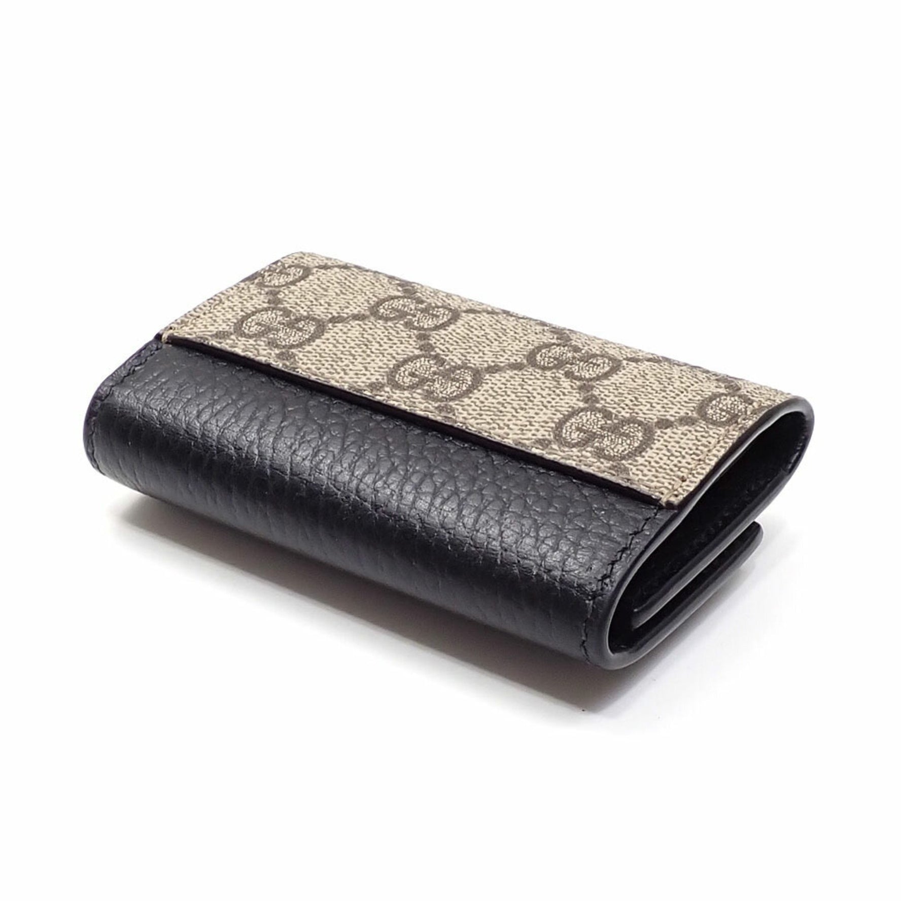 Gucci 6-ring key case, GG Supreme Double G, two-tone beige, ebony, black, 17WAG 1283, for men and women