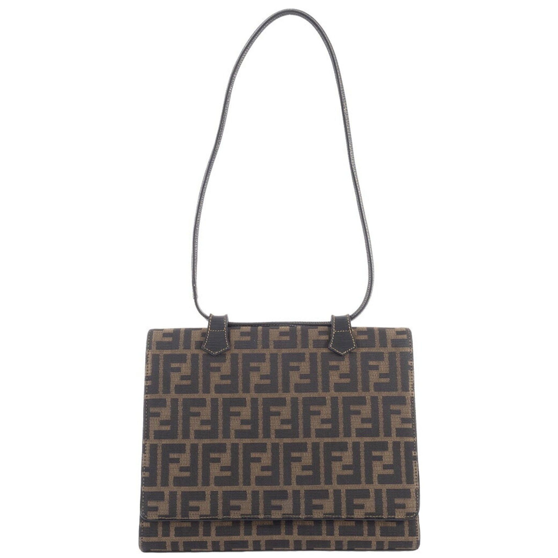 Fendi Zucca Flap Handbag Canvas | Leather Beige Black Women's FENDI