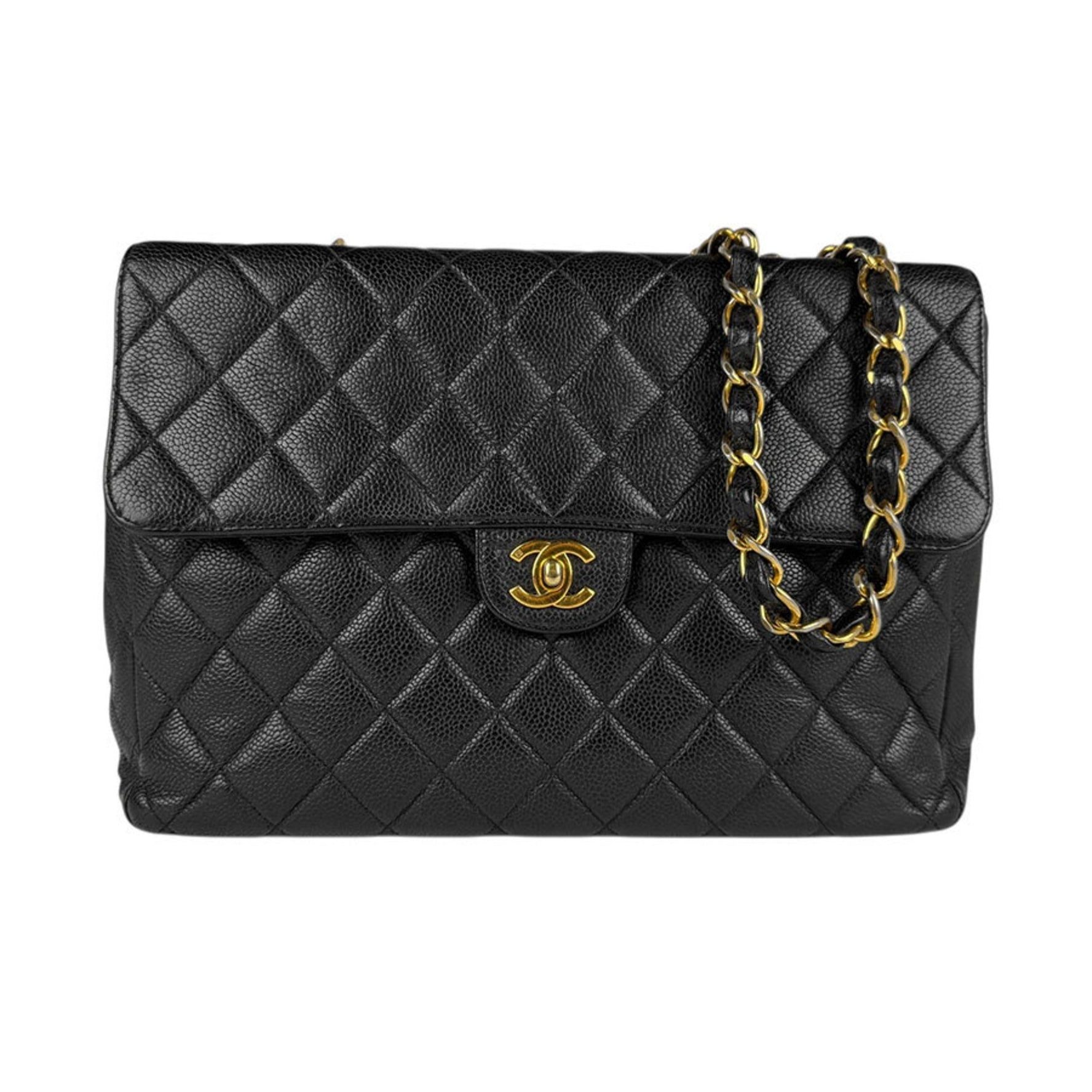 CHANEL Shoulder Bag Matelasse 30 Deca Caviar Skin Leather Gold